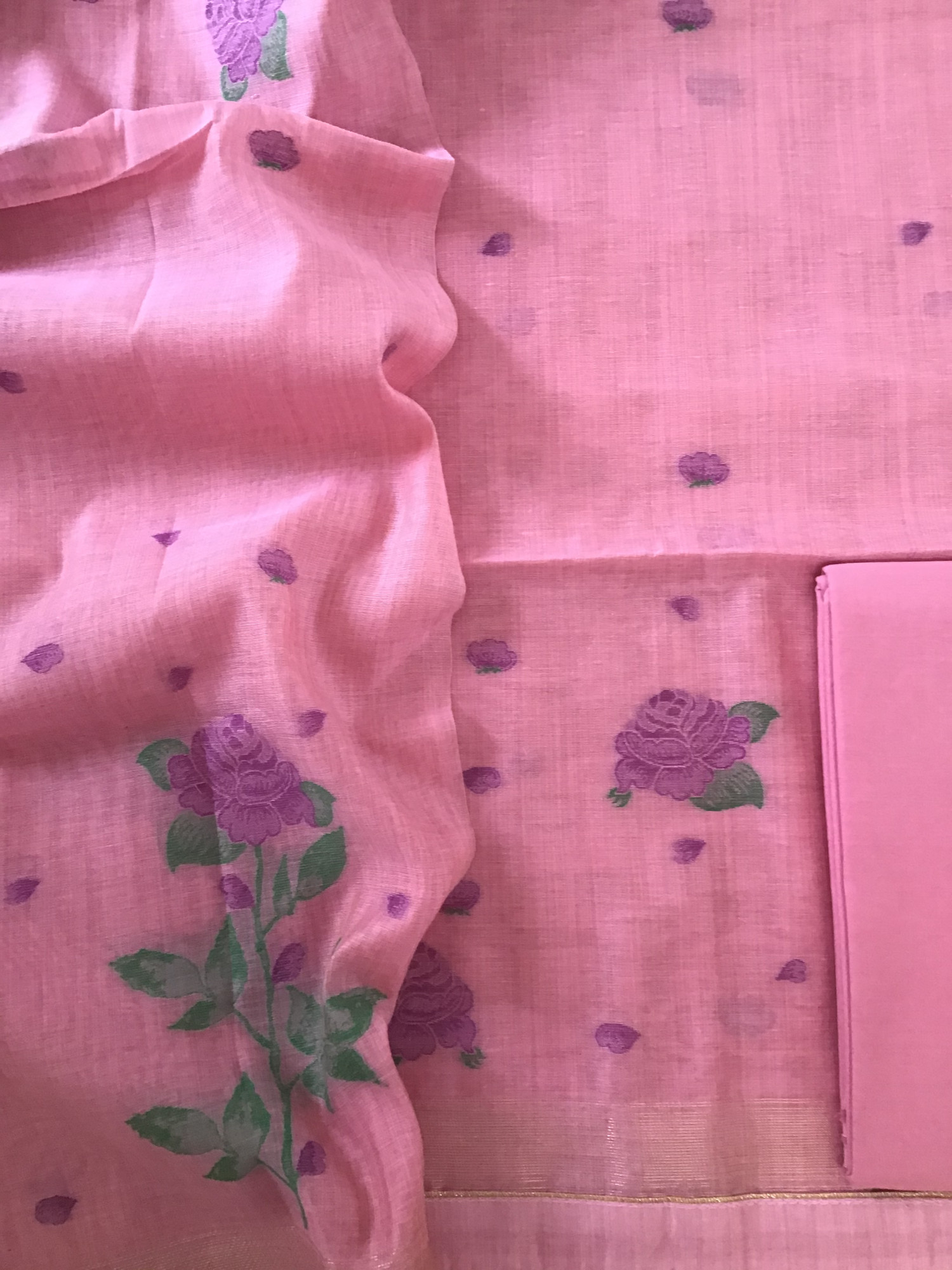 Soft Slub Chanderi Jamdani Weaved Suit - Pink