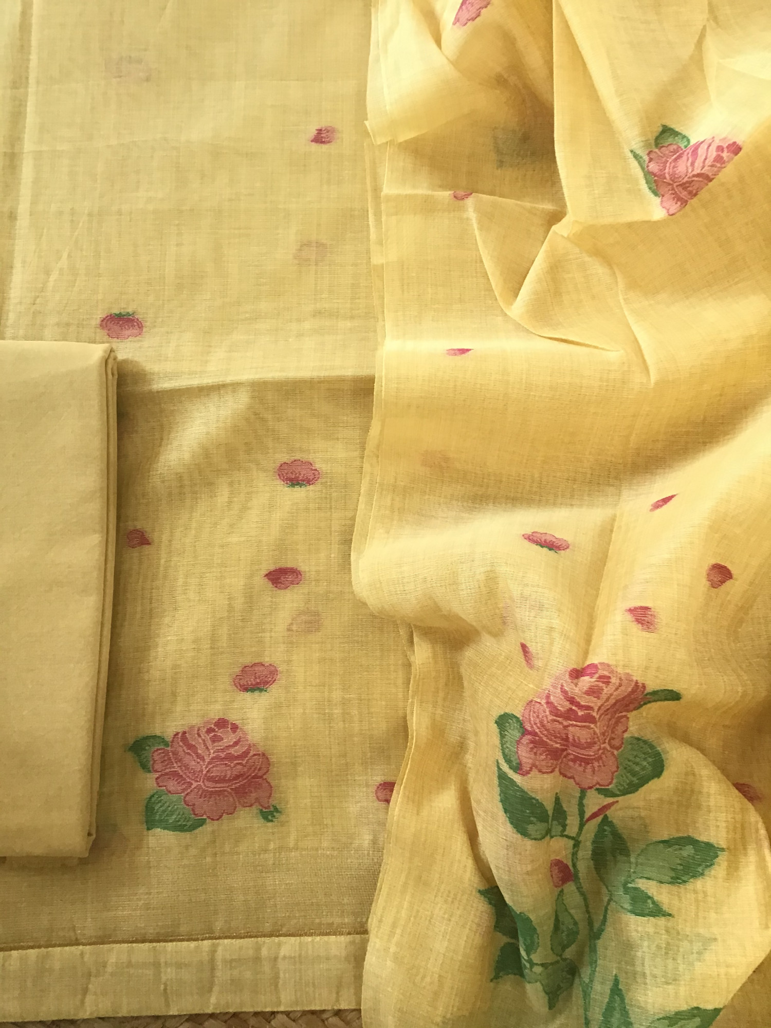 Soft Slub Chanderi Jamdani Weaved Suit - Yellow