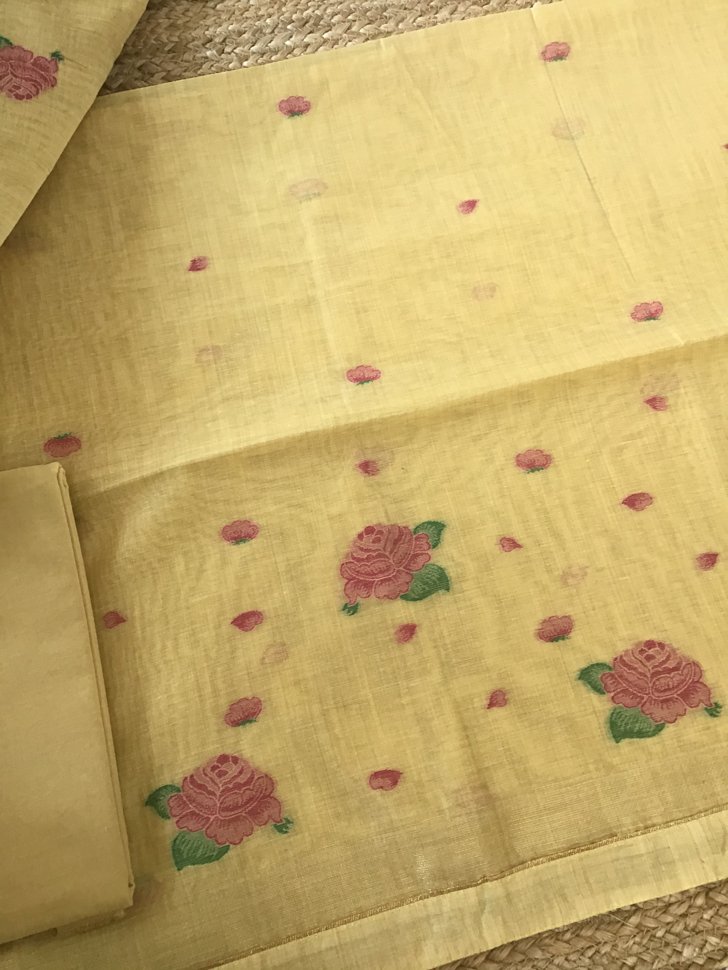 Soft Slub Chanderi Jamdani Weaved Suit - Yellow