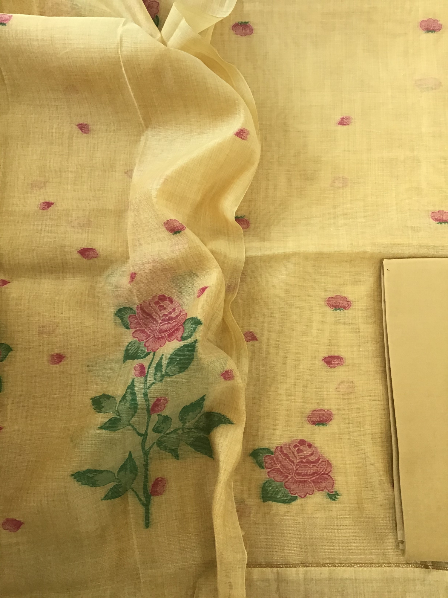 Soft Slub Chanderi Jamdani Weaved Suit - Yellow