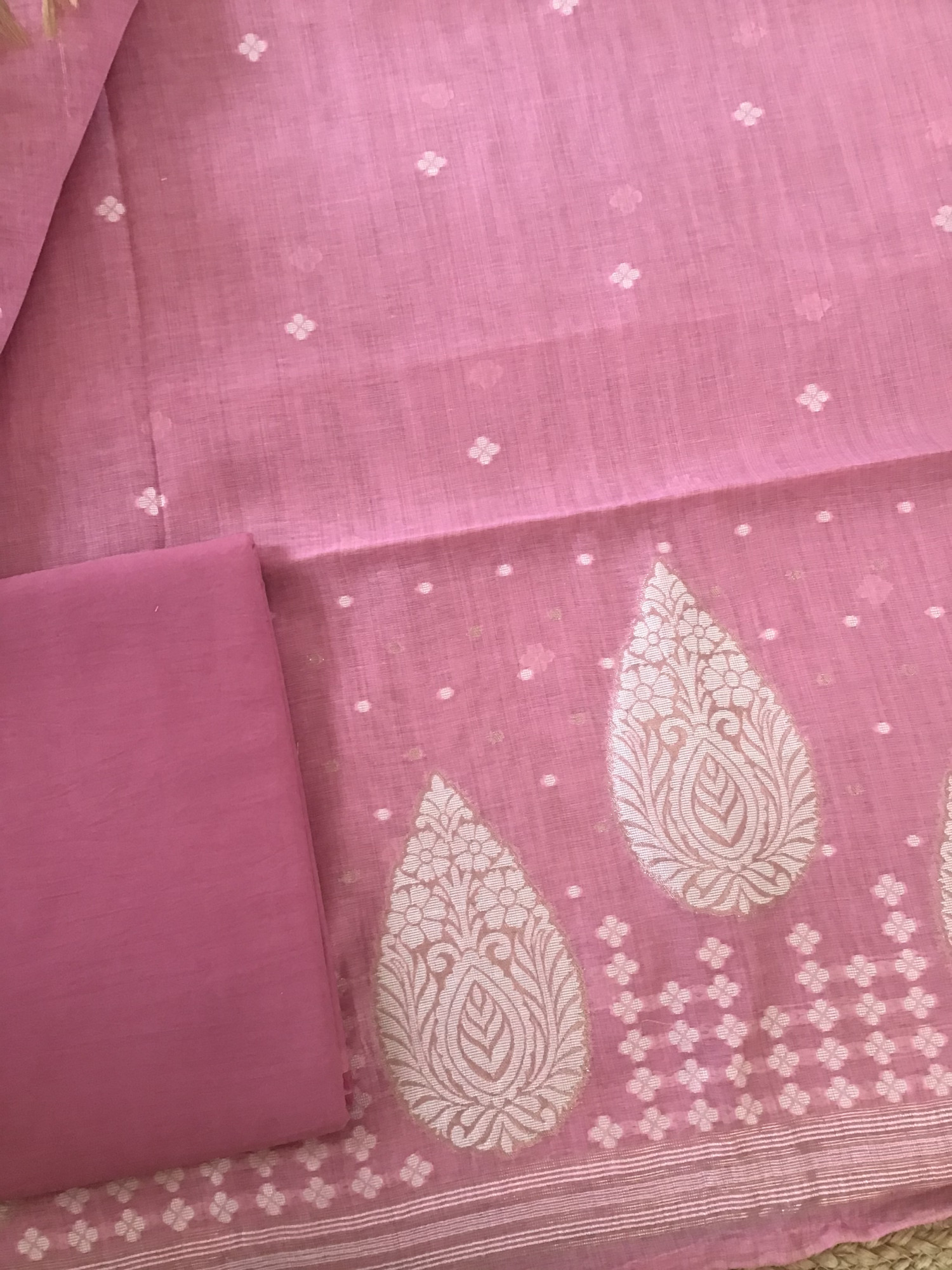 Soft Slub Chanderi Jamdani Weaved Suit - Pink