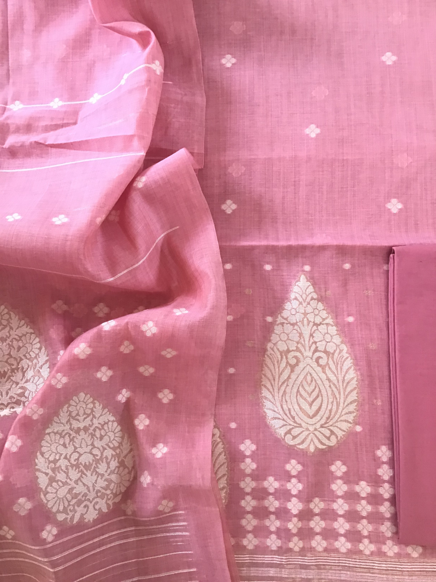 Soft Slub Chanderi Jamdani Weaved Suit - Pink
