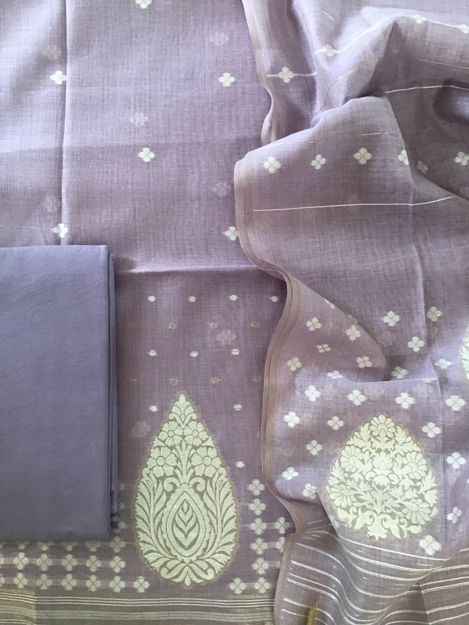 Soft Slub Chanderi Jamdani Weaved Suit - Purple