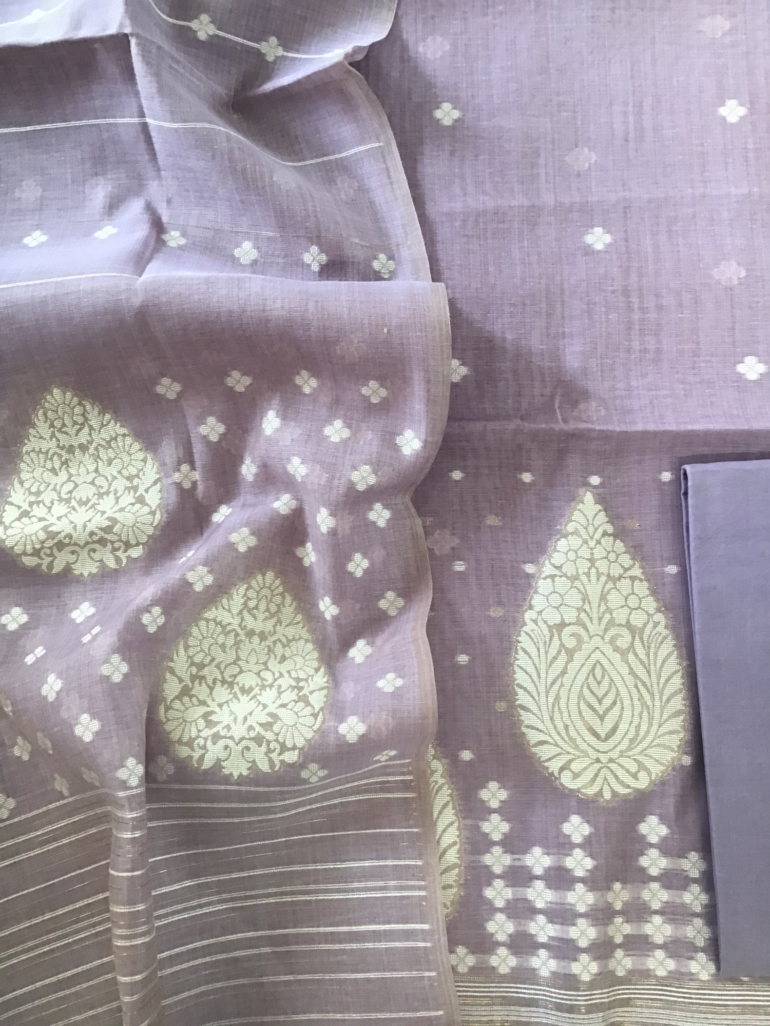 Soft Slub Chanderi Jamdani Weaved Suit - Purple