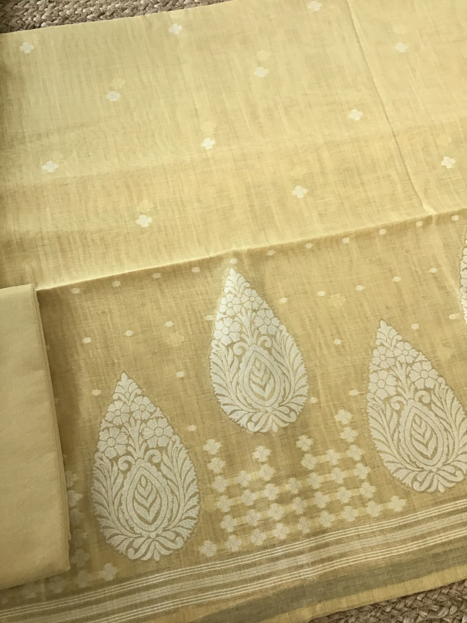 Soft Slub Chanderi Jamdani Weaved Suit - Yellow