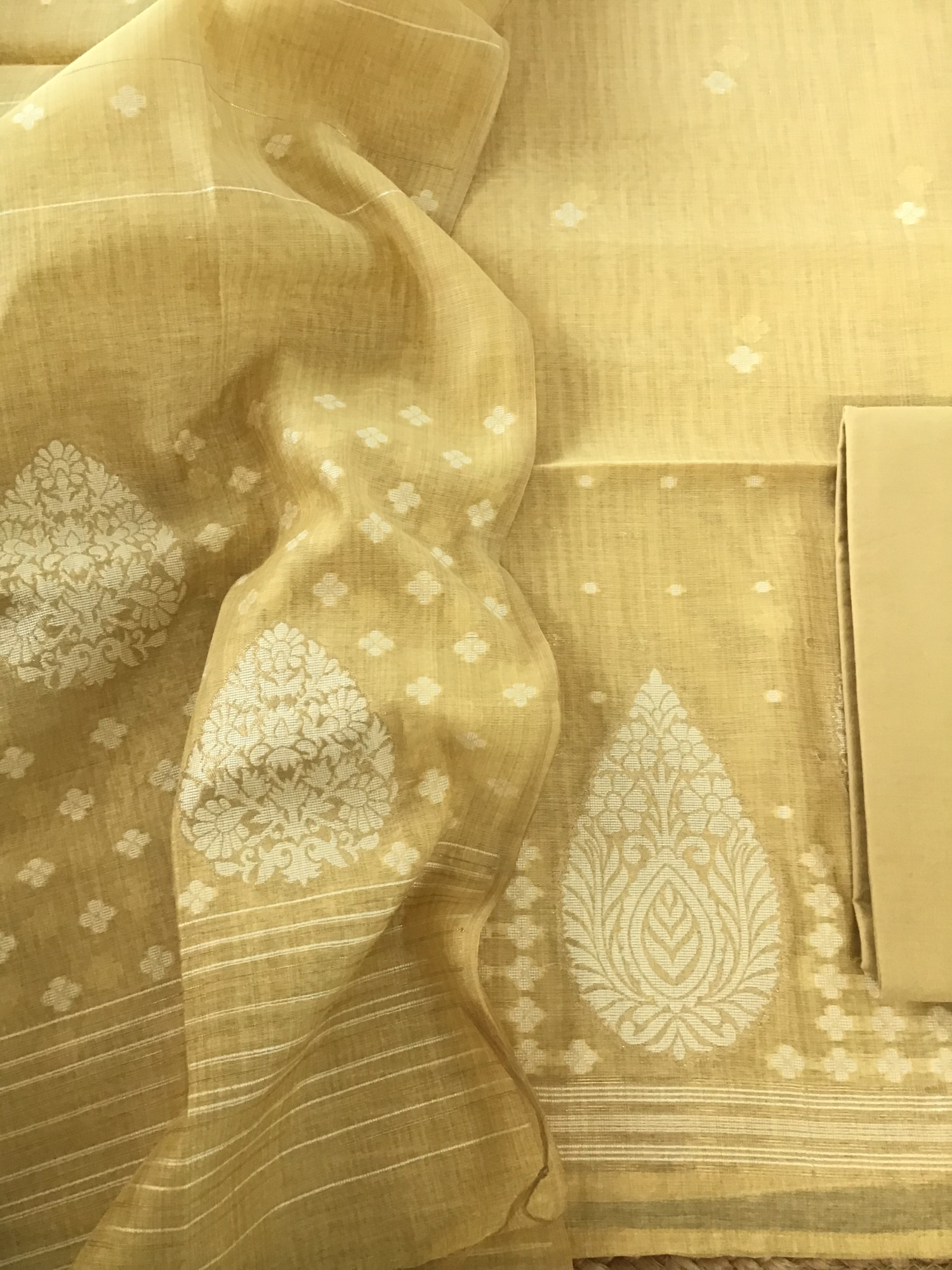 Soft Slub Chanderi Jamdani Weaved Suit - Yellow