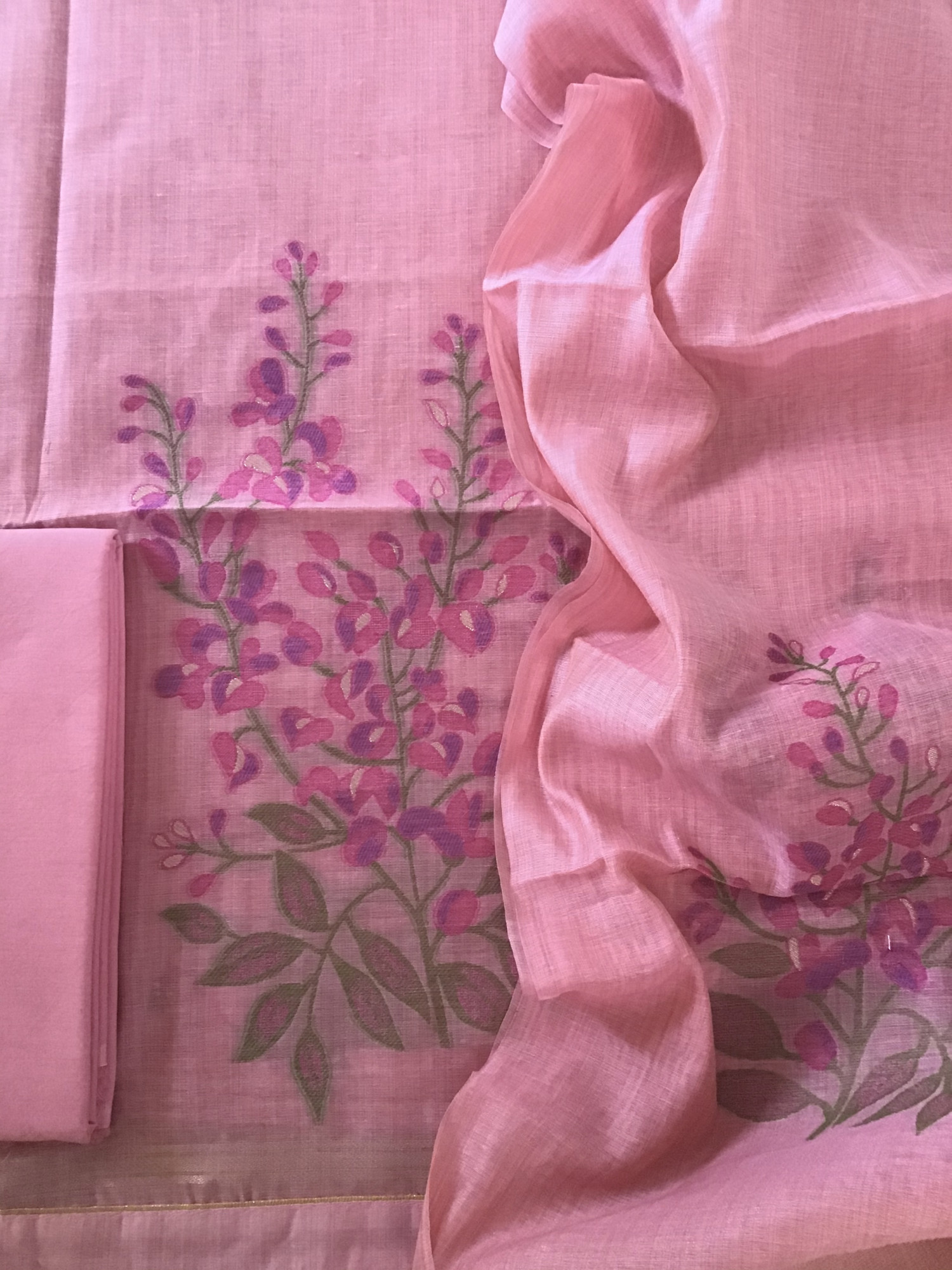 Soft Slub Chanderi Jamdani Weaved Suit - Pink