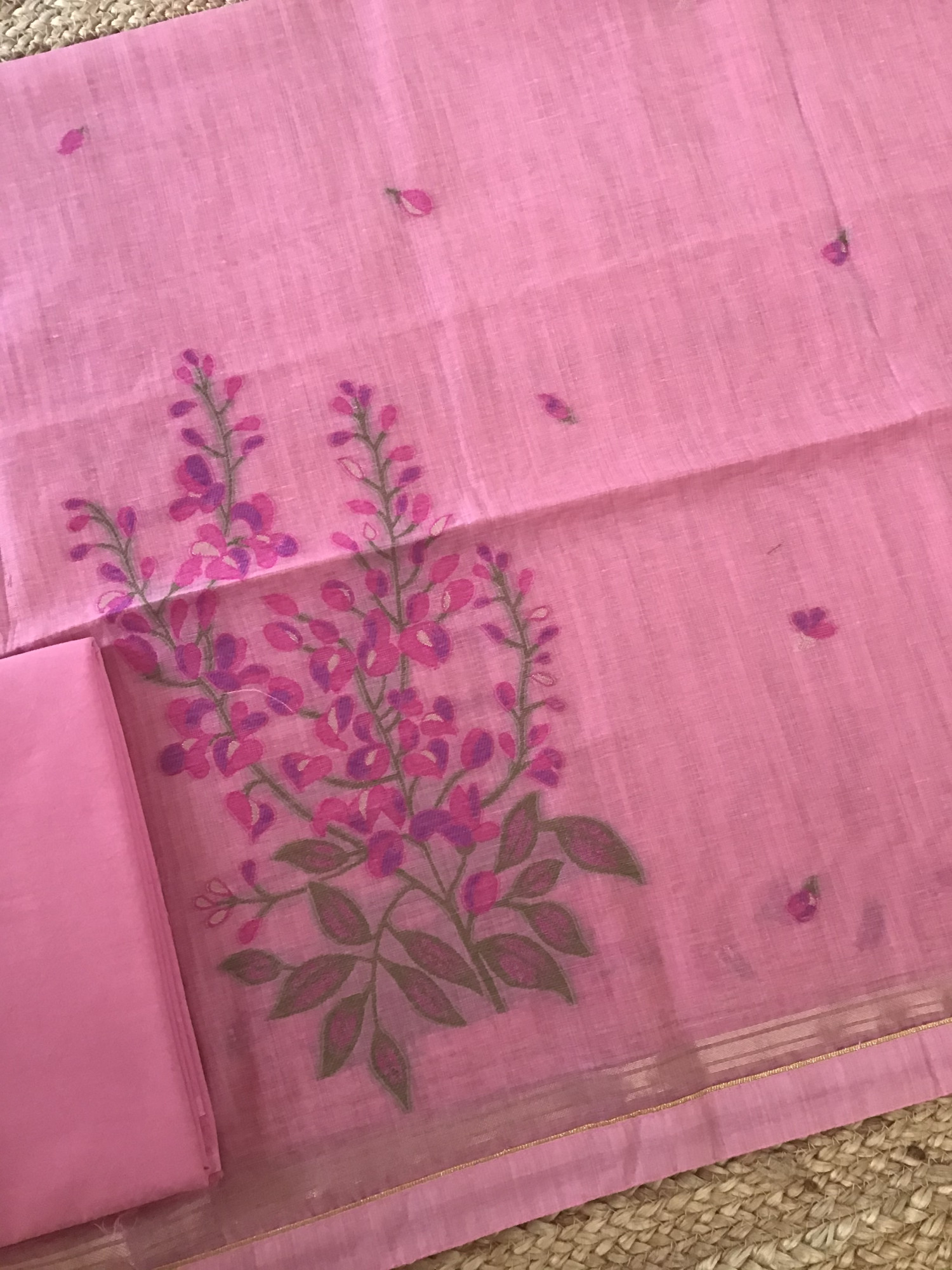 Soft Slub Chanderi Jamdani Weaved Suit - Pink