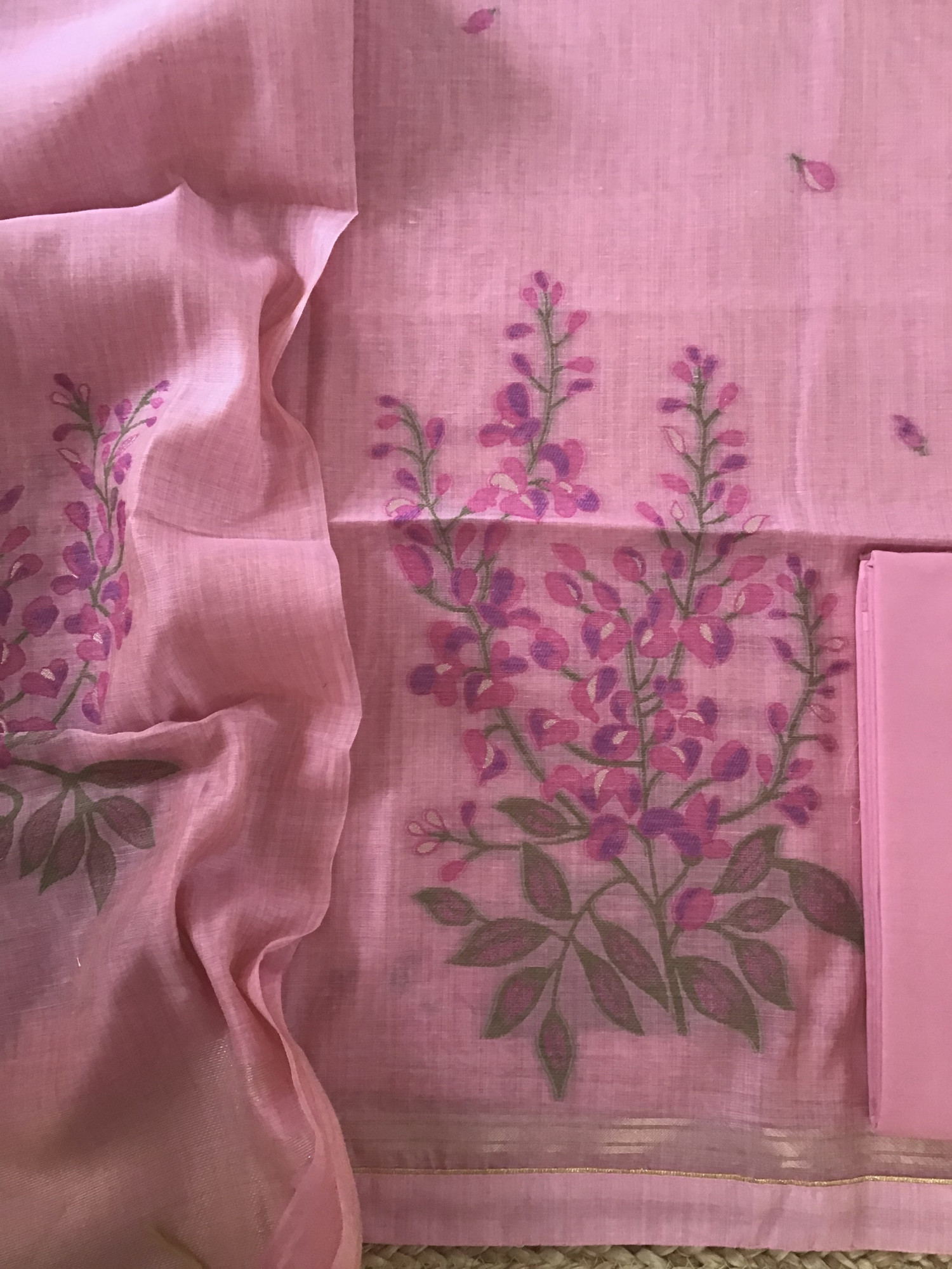 Soft Slub Chanderi Jamdani Weaved Suit - Pink