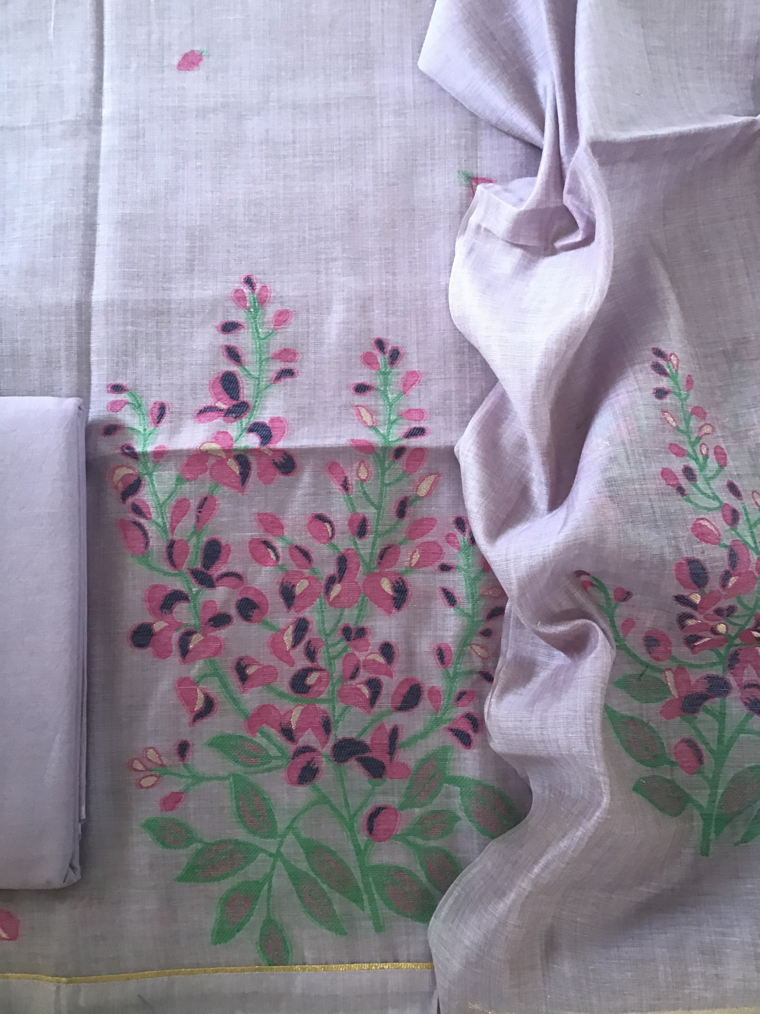 Soft Slub Chanderi Jamdani Weaved Suit - Purple