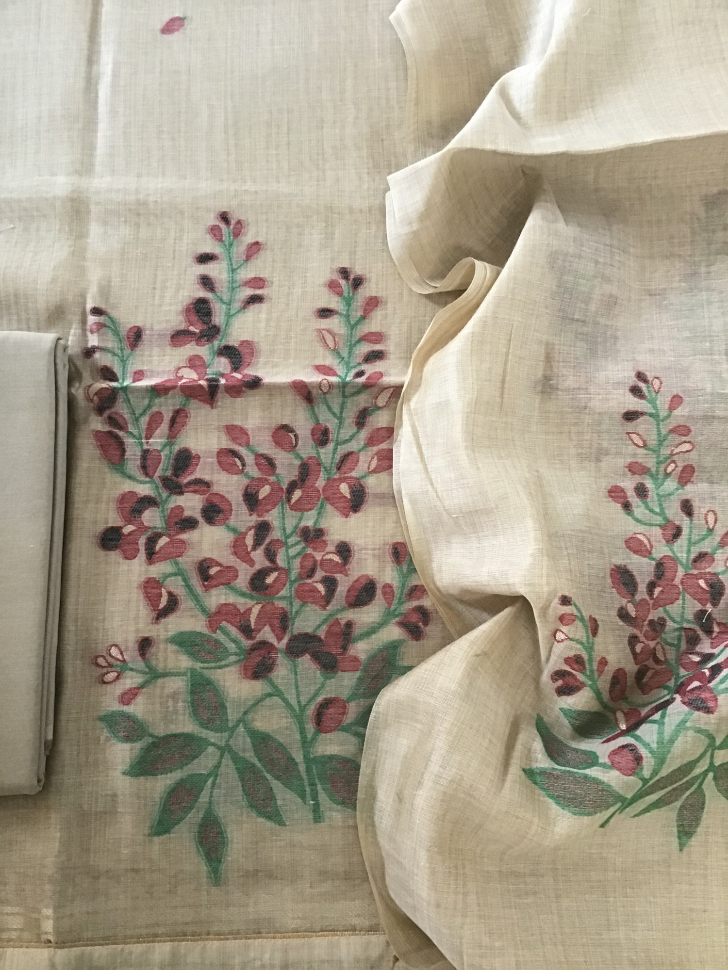 Soft Slub Chanderi Jamdani Weaved Suit - Brown