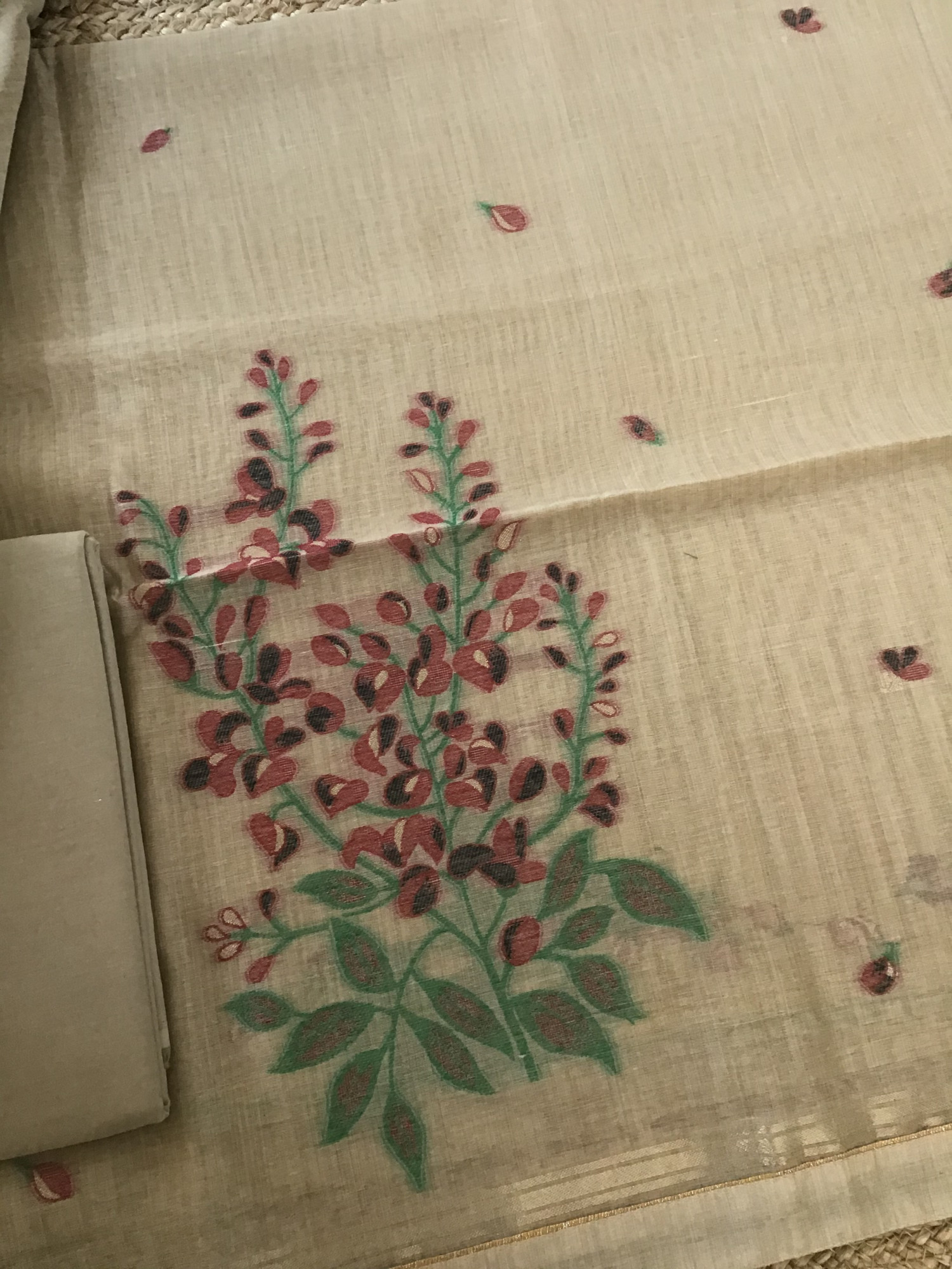 Soft Slub Chanderi Jamdani Weaved Suit - Brown