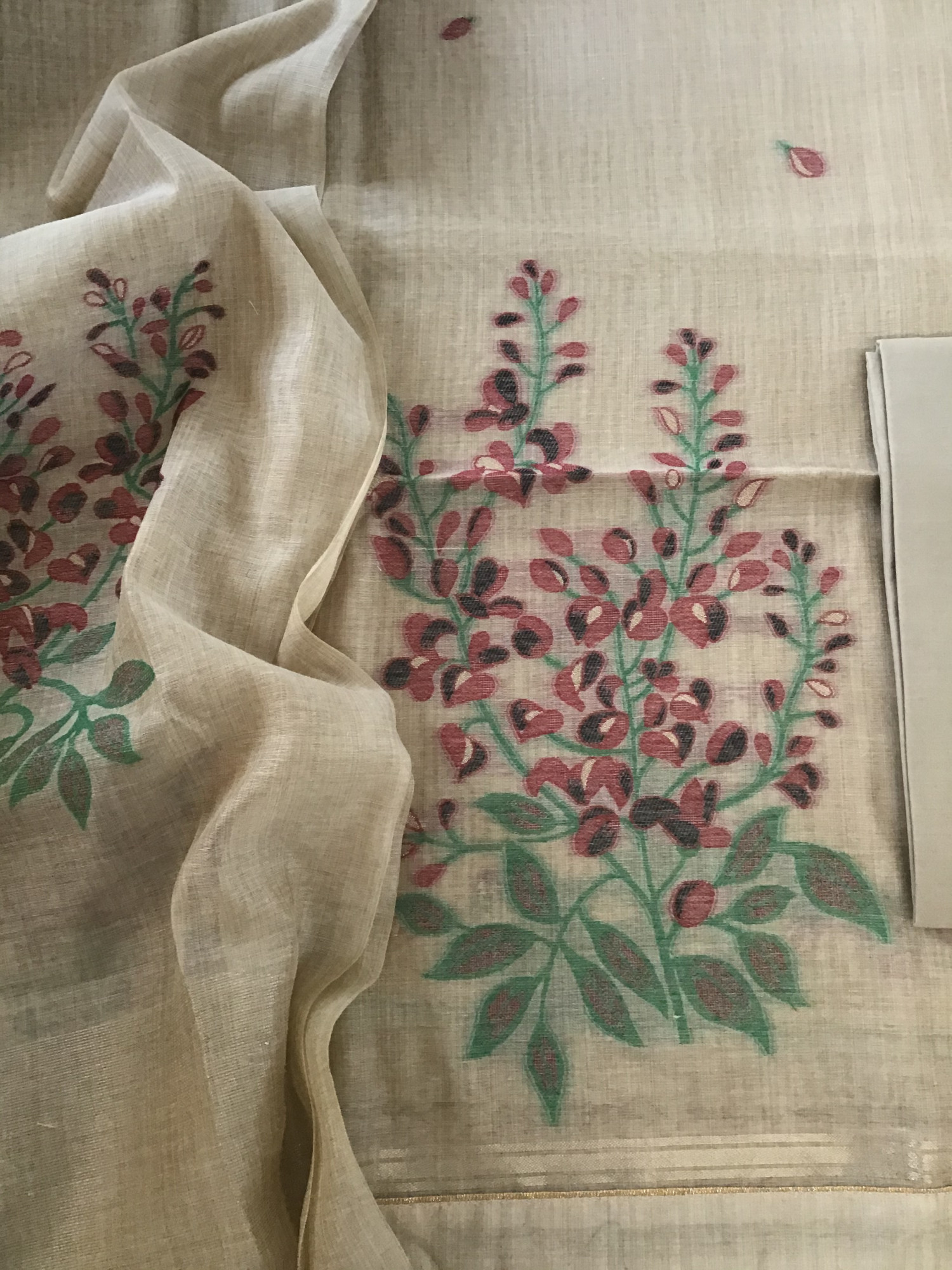 Soft Slub Chanderi Jamdani Weaved Suit - Brown