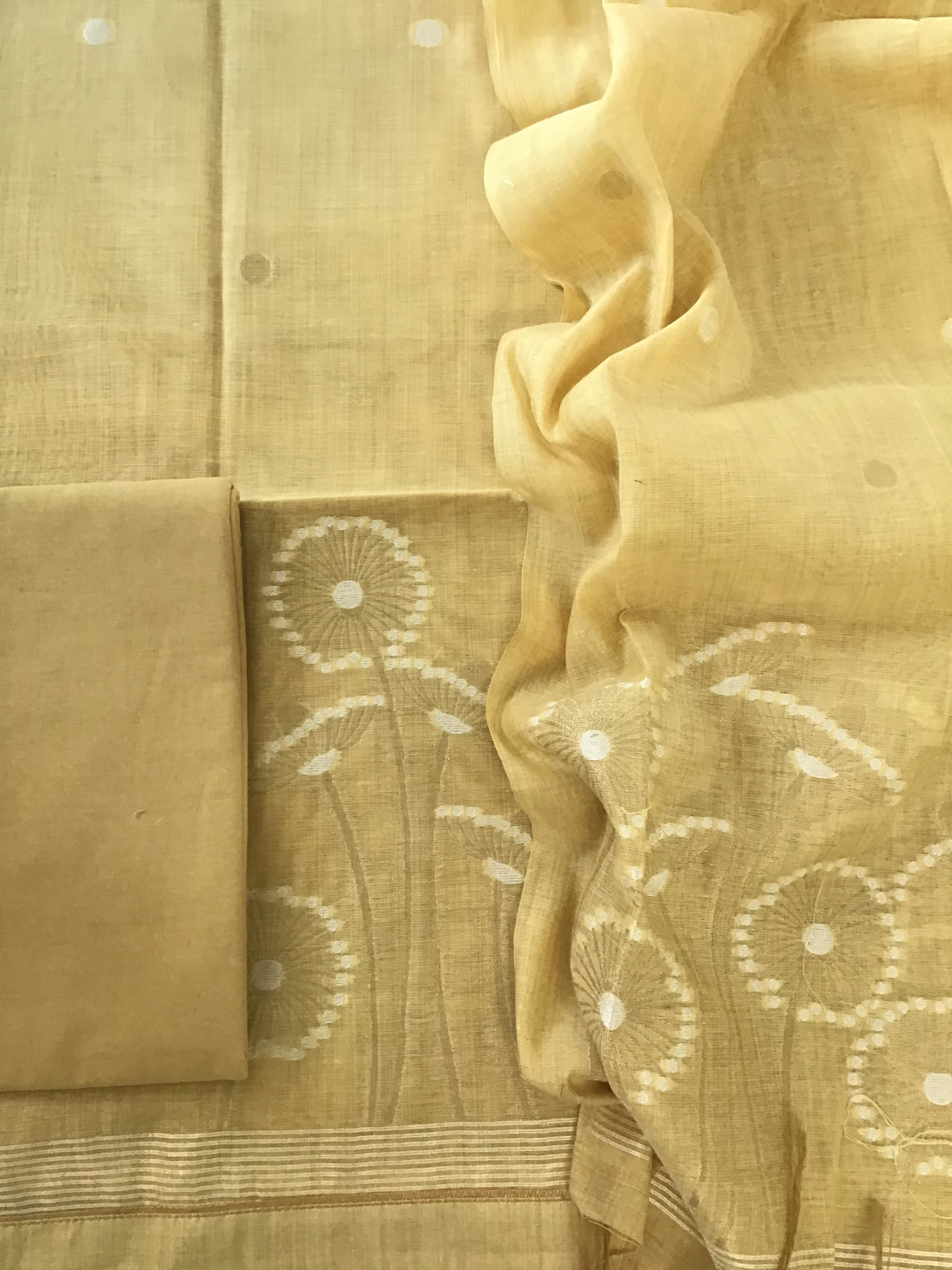 Soft Slub Chanderi Jamdani Weaved Suit - Yellow