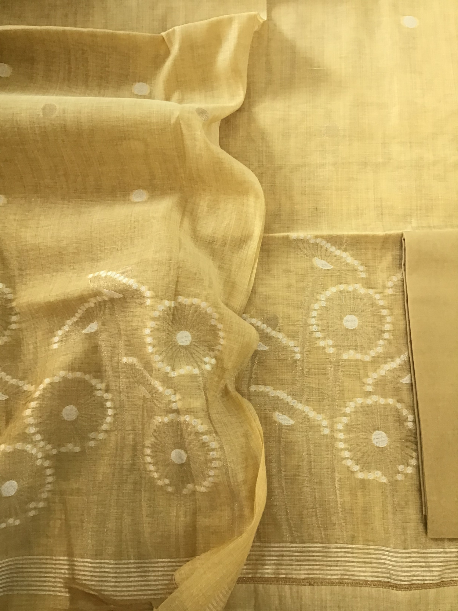 Soft Slub Chanderi Jamdani Weaved Suit - Yellow