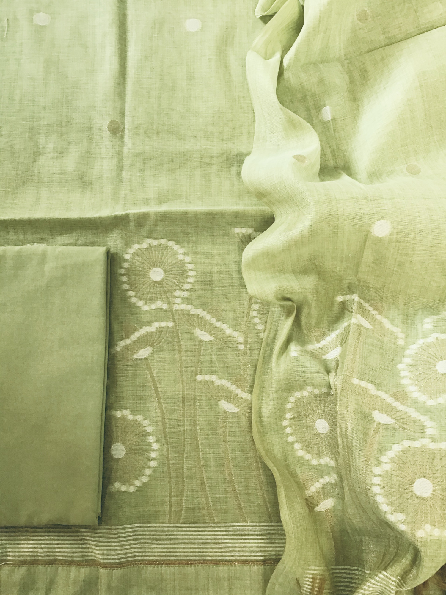 Soft Slub Chanderi Jamdani Weaved Suit - Green