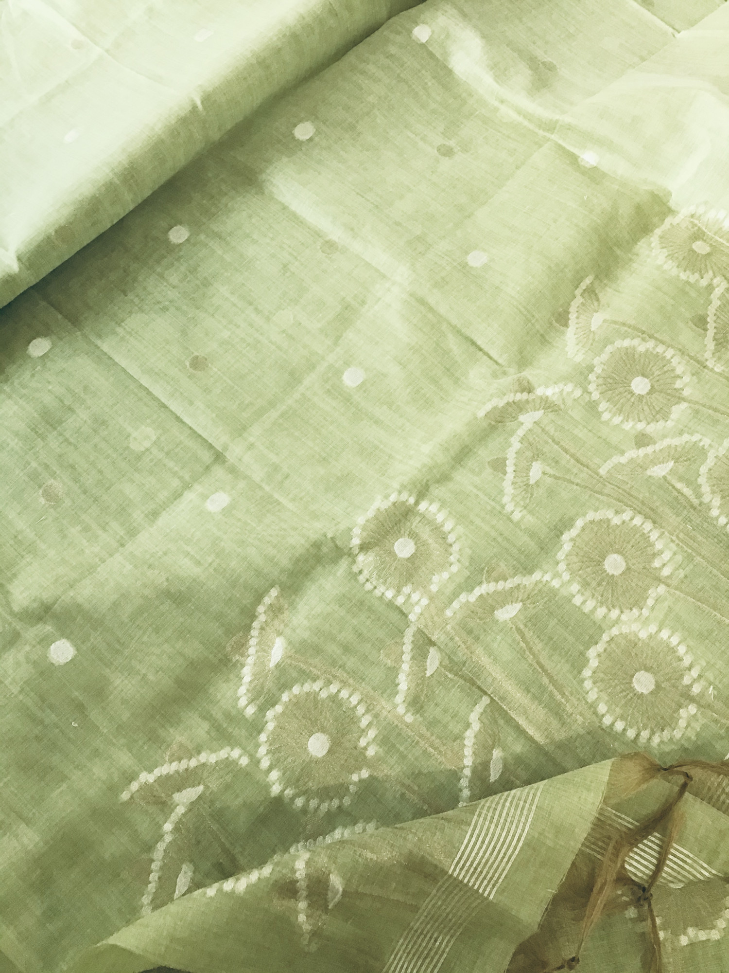 Soft Slub Chanderi Jamdani Weaved Suit - Green