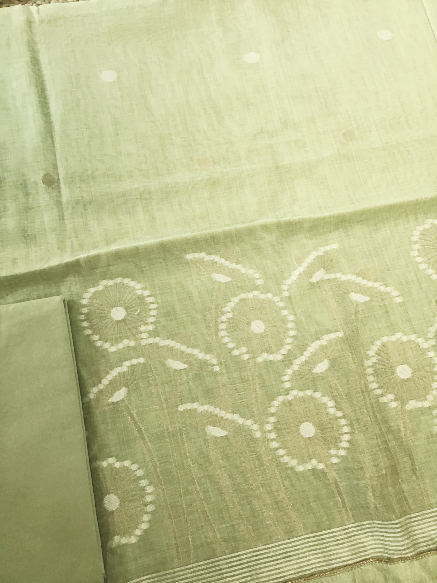 Soft Slub Chanderi Jamdani Weaved Suit - Green