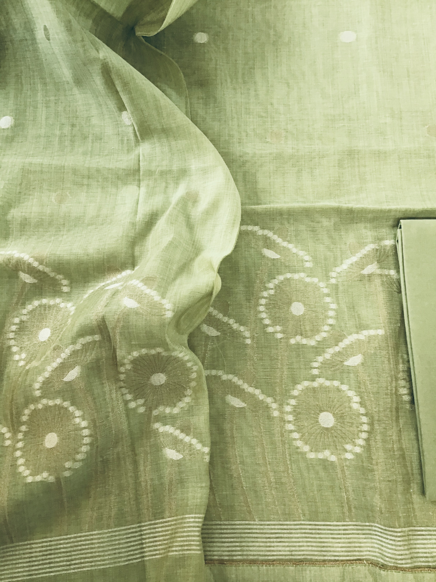 Soft Slub Chanderi Jamdani Weaved Suit - Green