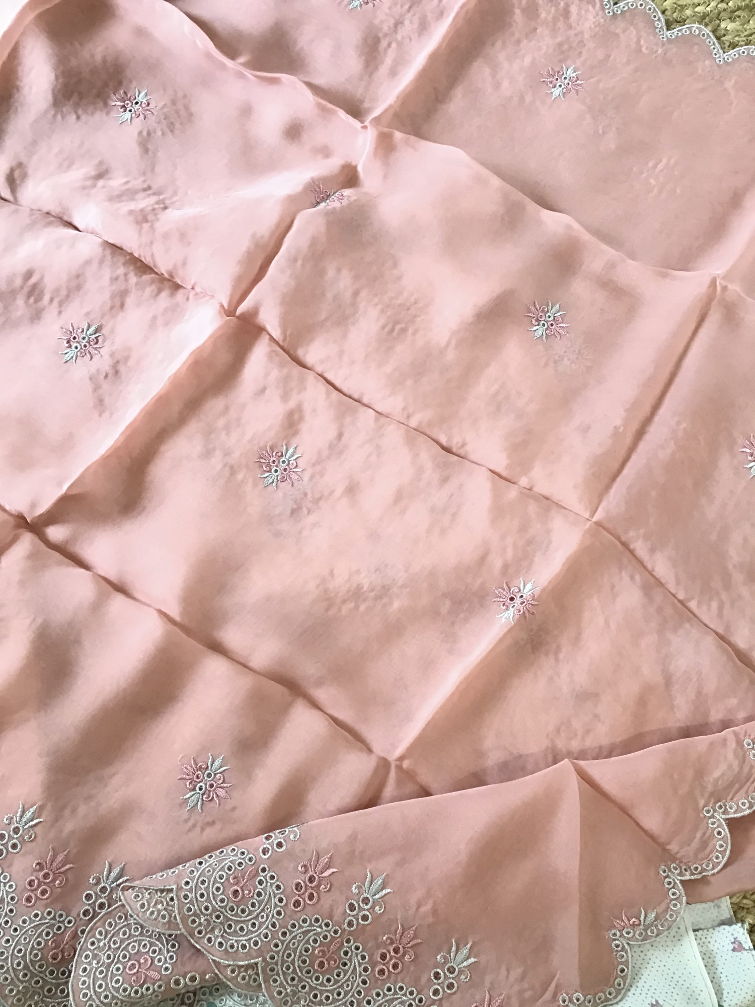 Pure Muslin Printed Embroidered Suit - BeigePeach