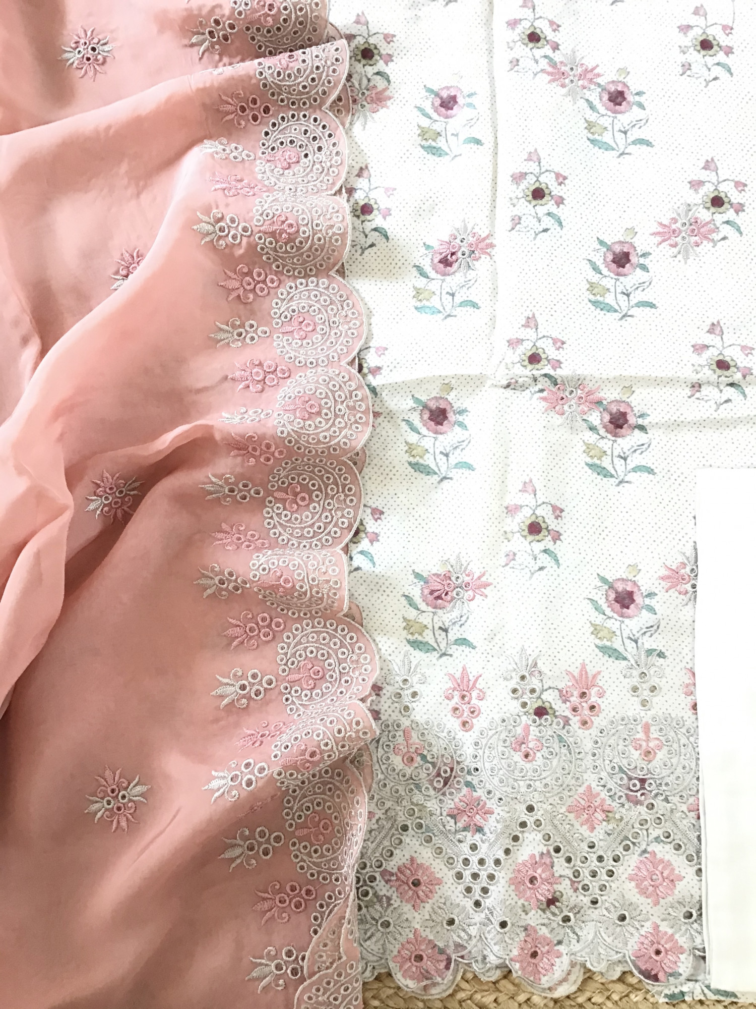 Pure Muslin Printed Embroidered Suit - BeigePeach