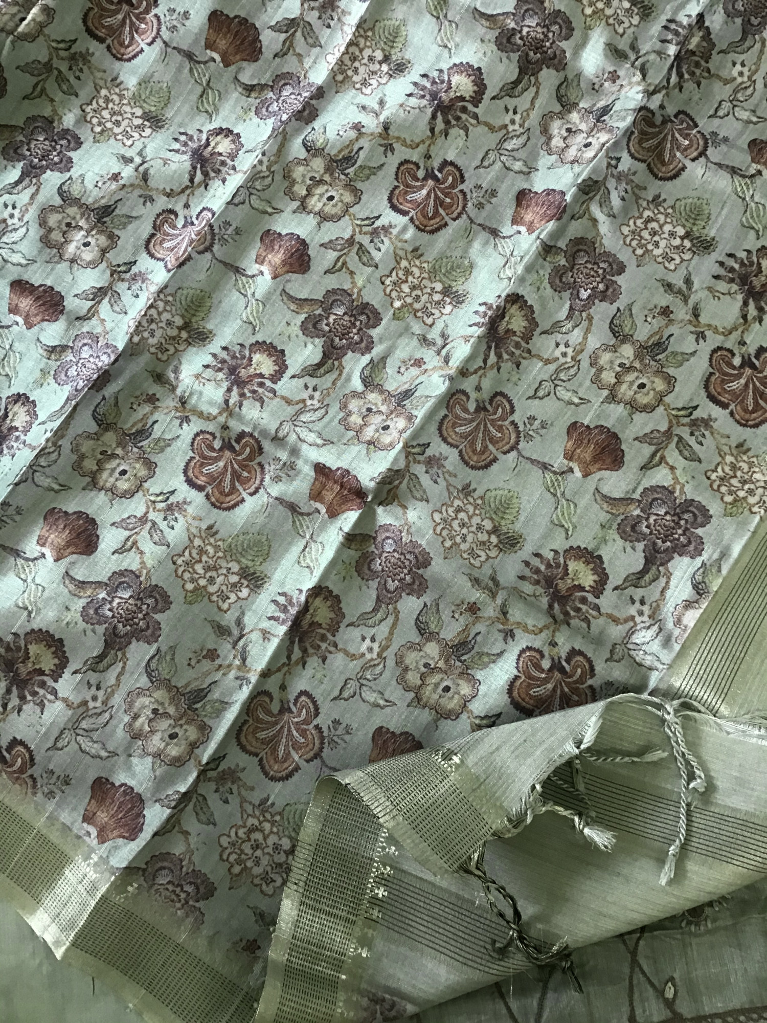 Soft Fine Semi Tussar Printed Embroidered Suit - Green