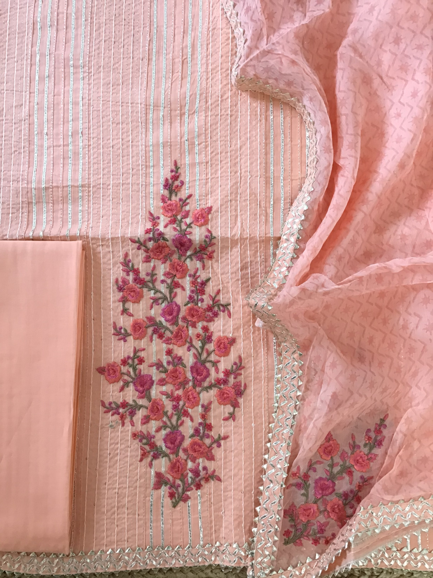 Pure Fine Cotton Embroidered Suit - Peach