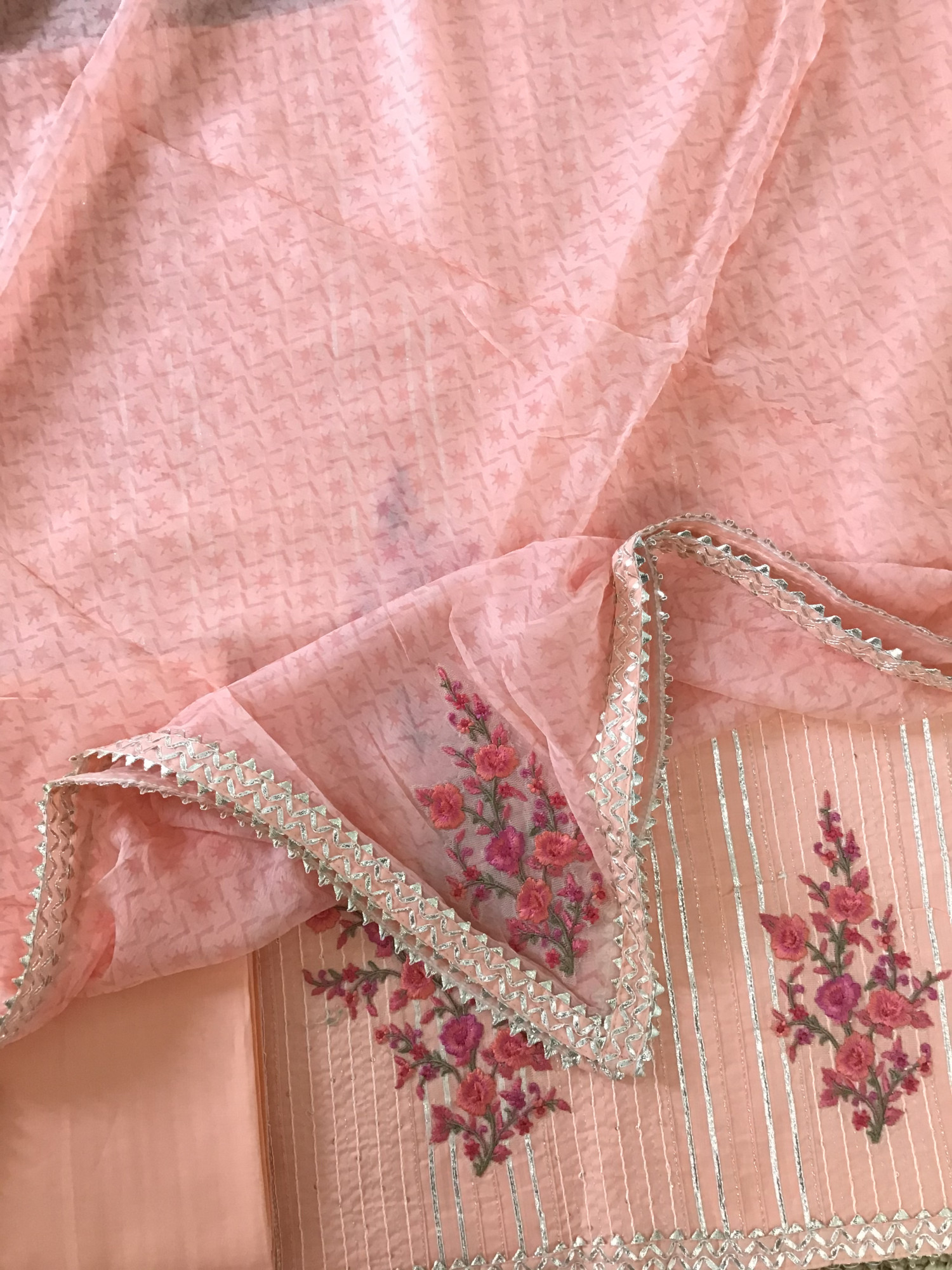 Pure Fine Cotton Embroidered Suit - Peach