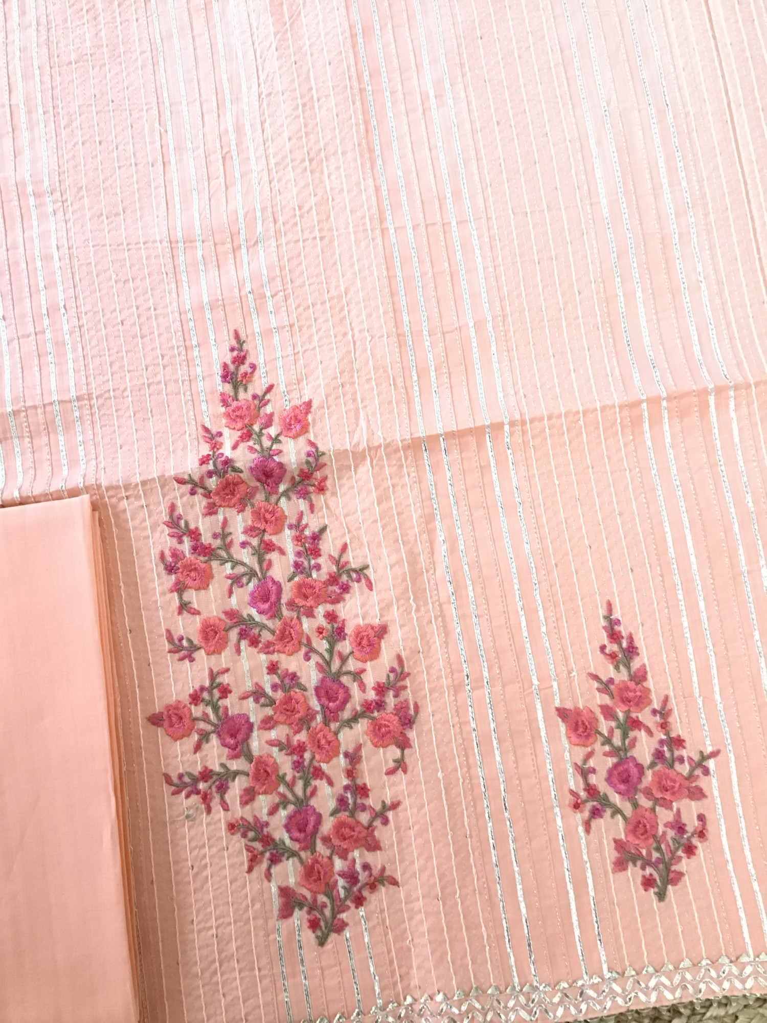Pure Fine Cotton Embroidered Suit - Peach