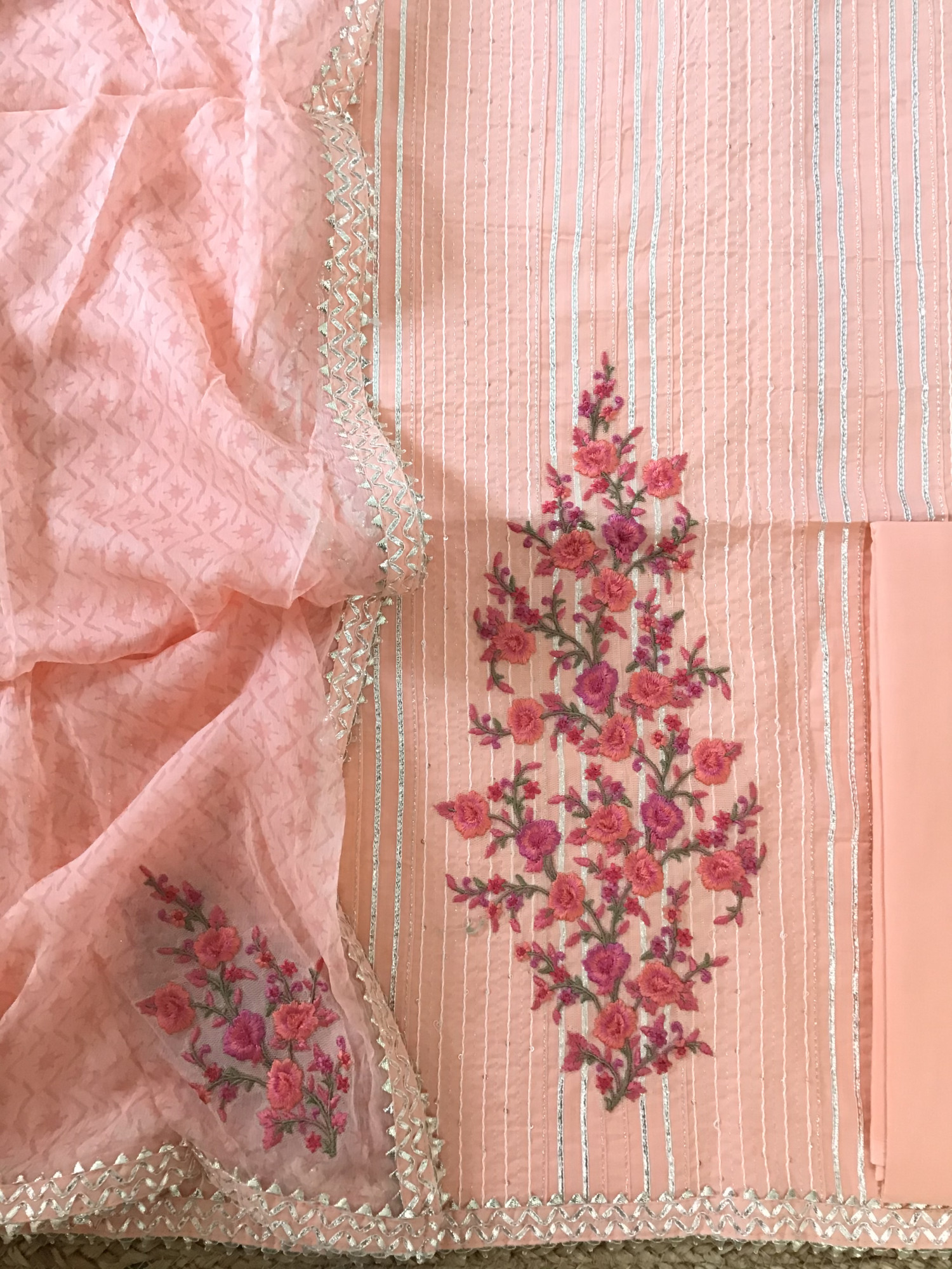 Pure Fine Cotton Embroidered Suit - Peach