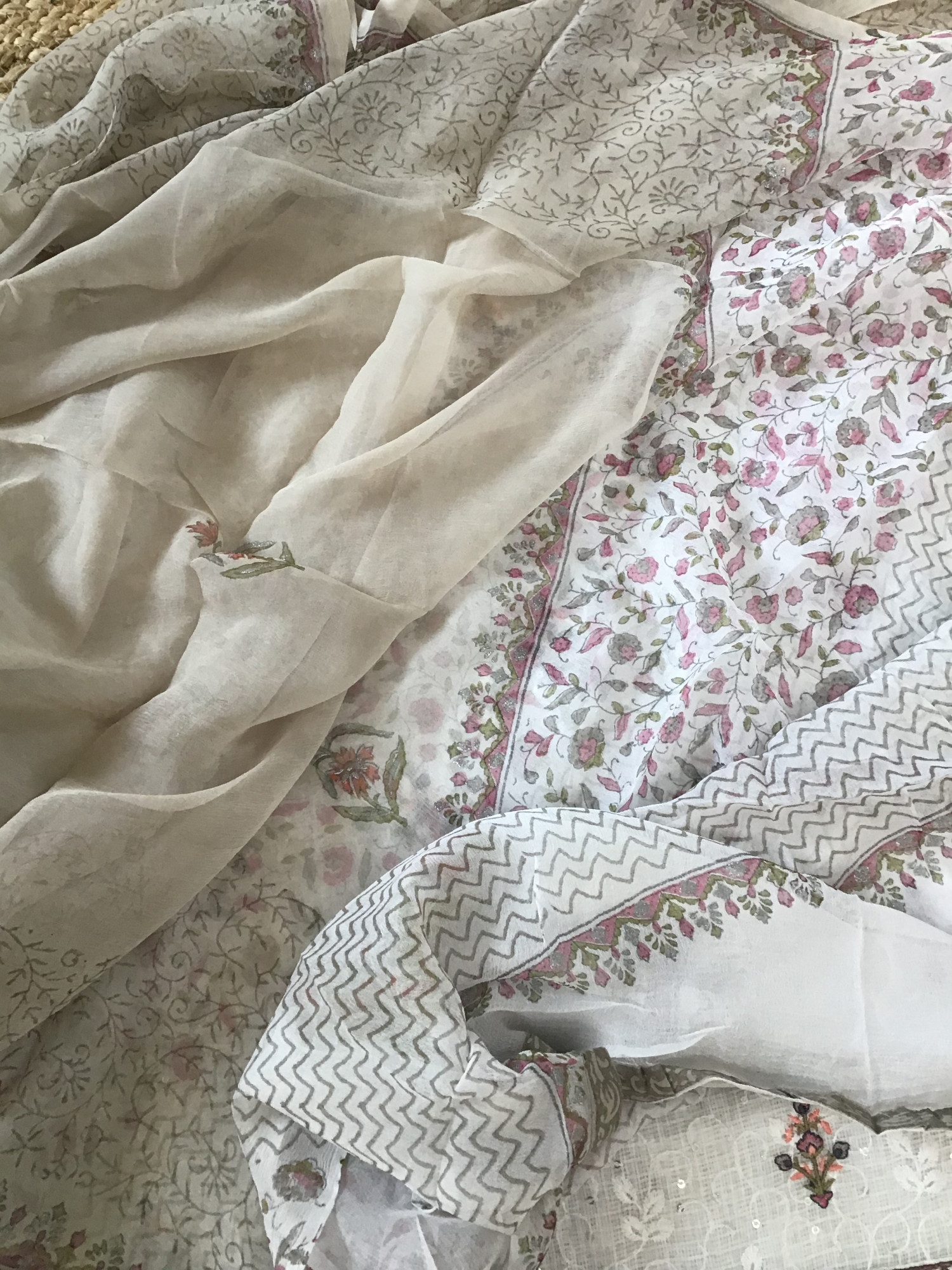 Pure Kota Cotton Embroidered Suit - WhiteBrown