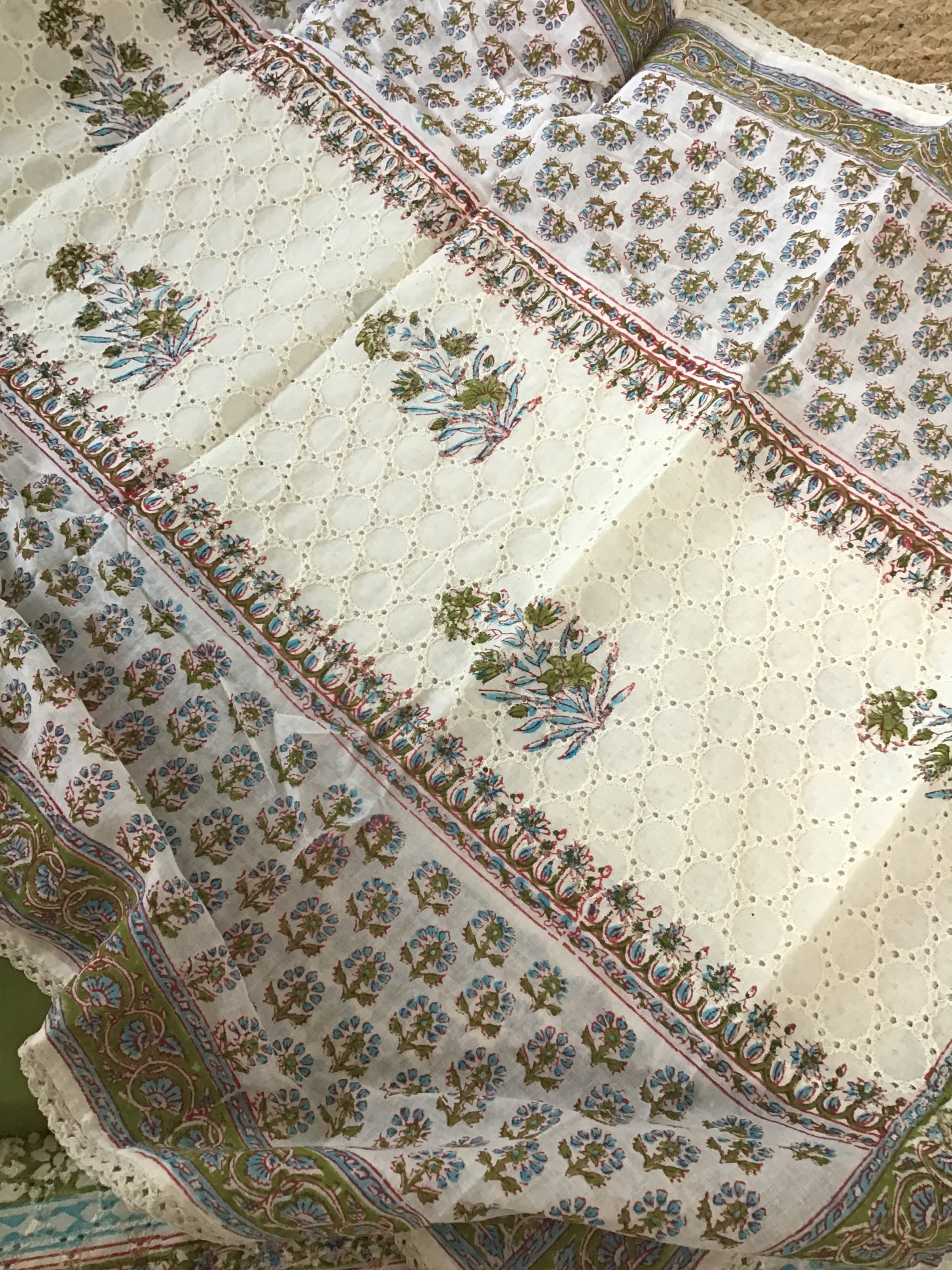 Pure Cotton Printed Embroidered Suit - OffwhiteGreen