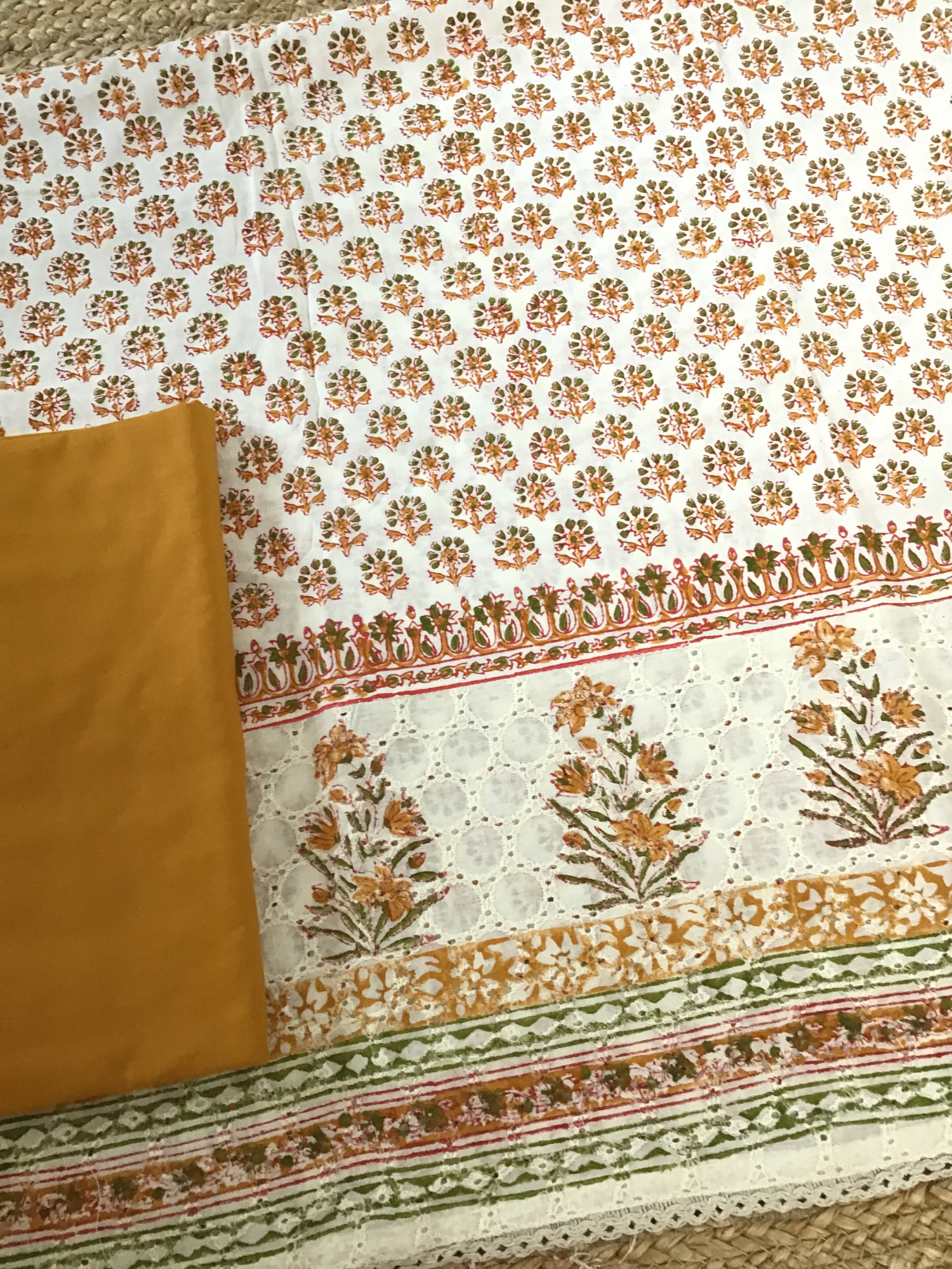 Pure Cotton Printed Embroidered Suit - OffwhiteOrange