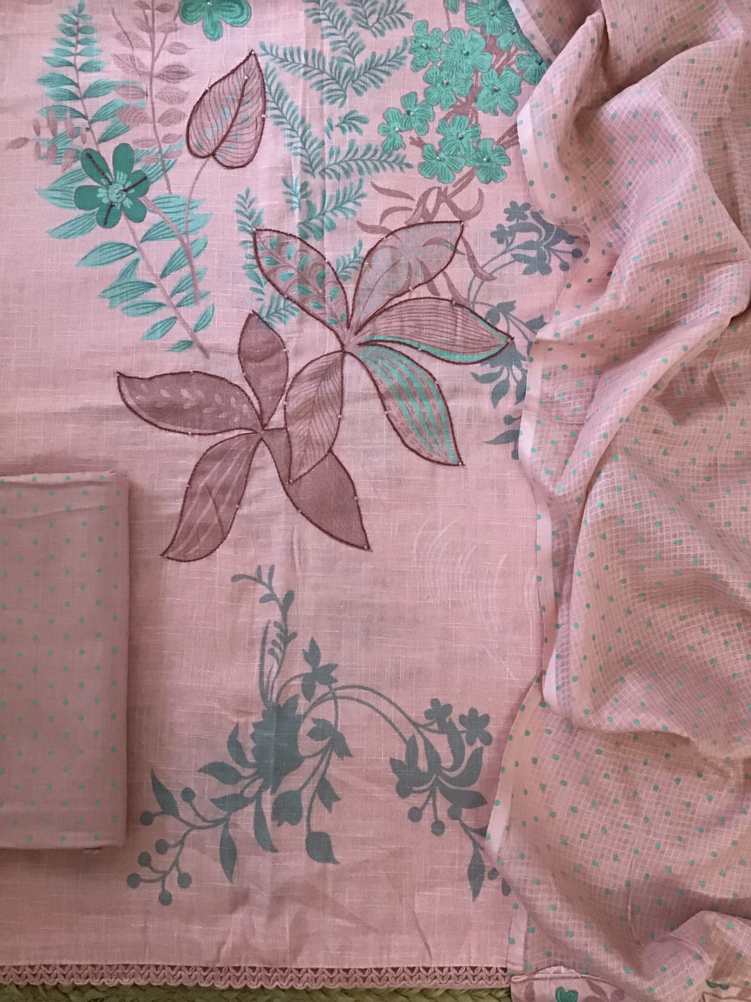 Soft Slub Cotton Printed Embroidered Suit - Pink