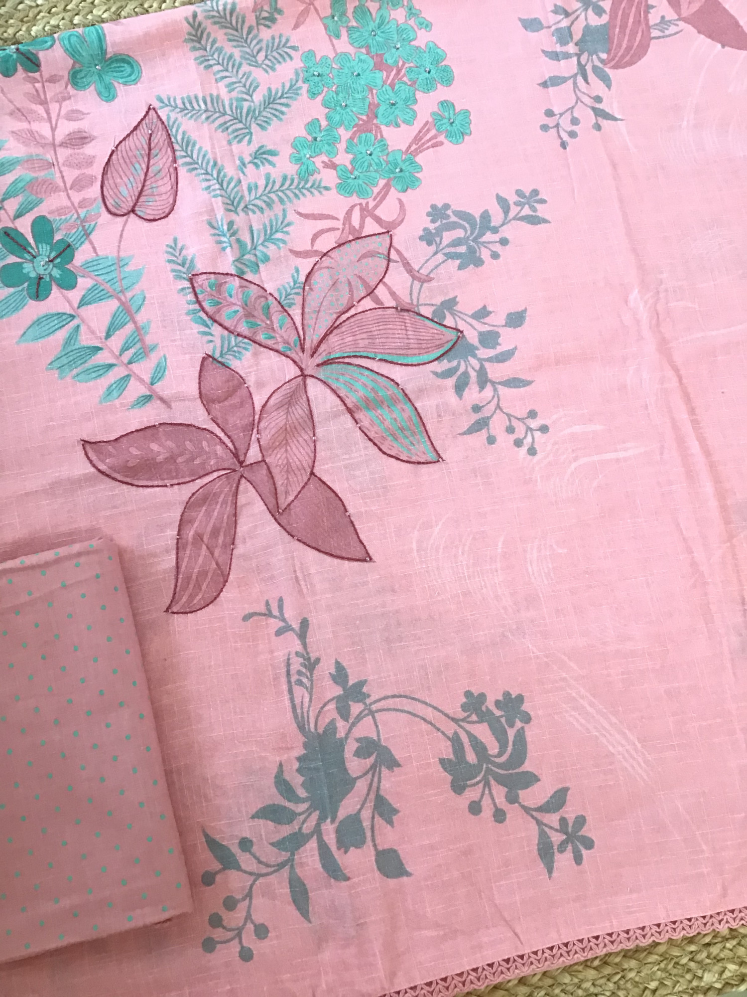 Soft Slub Cotton Printed Embroidered Suit - Pink