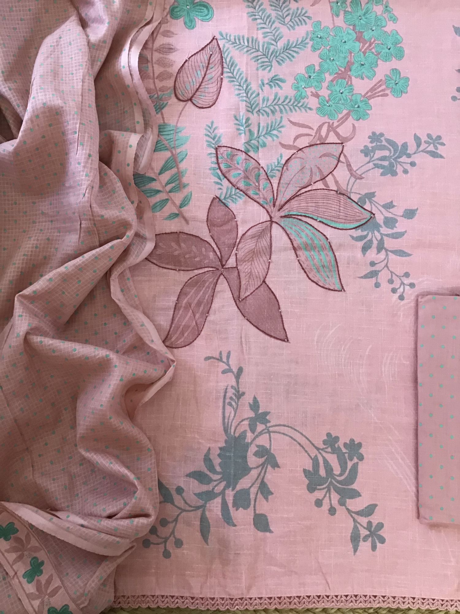 Soft Slub Cotton Printed Embroidered Suit - Pink