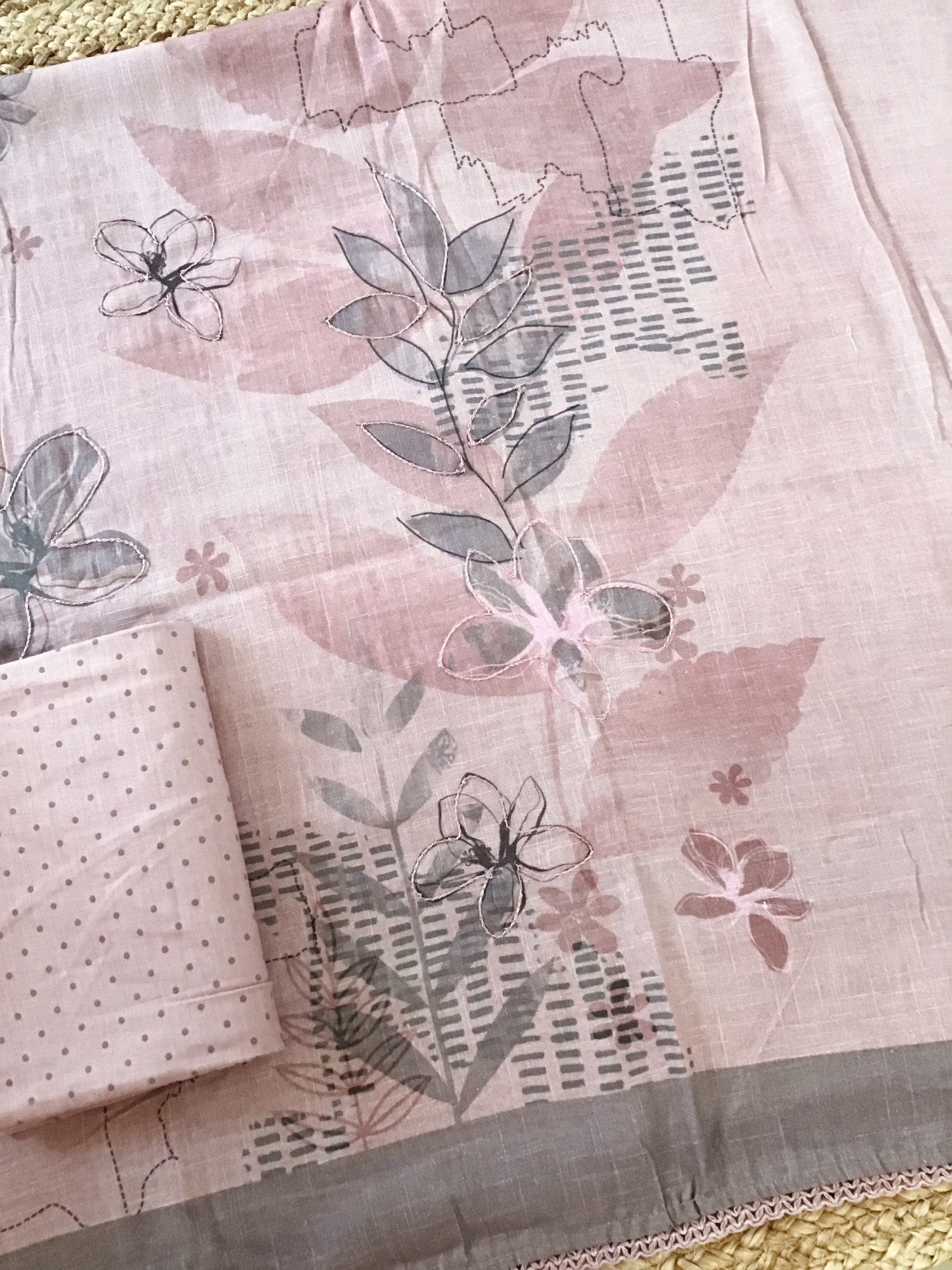 Soft Slub Cotton Printed Embroidered Suit - Pink