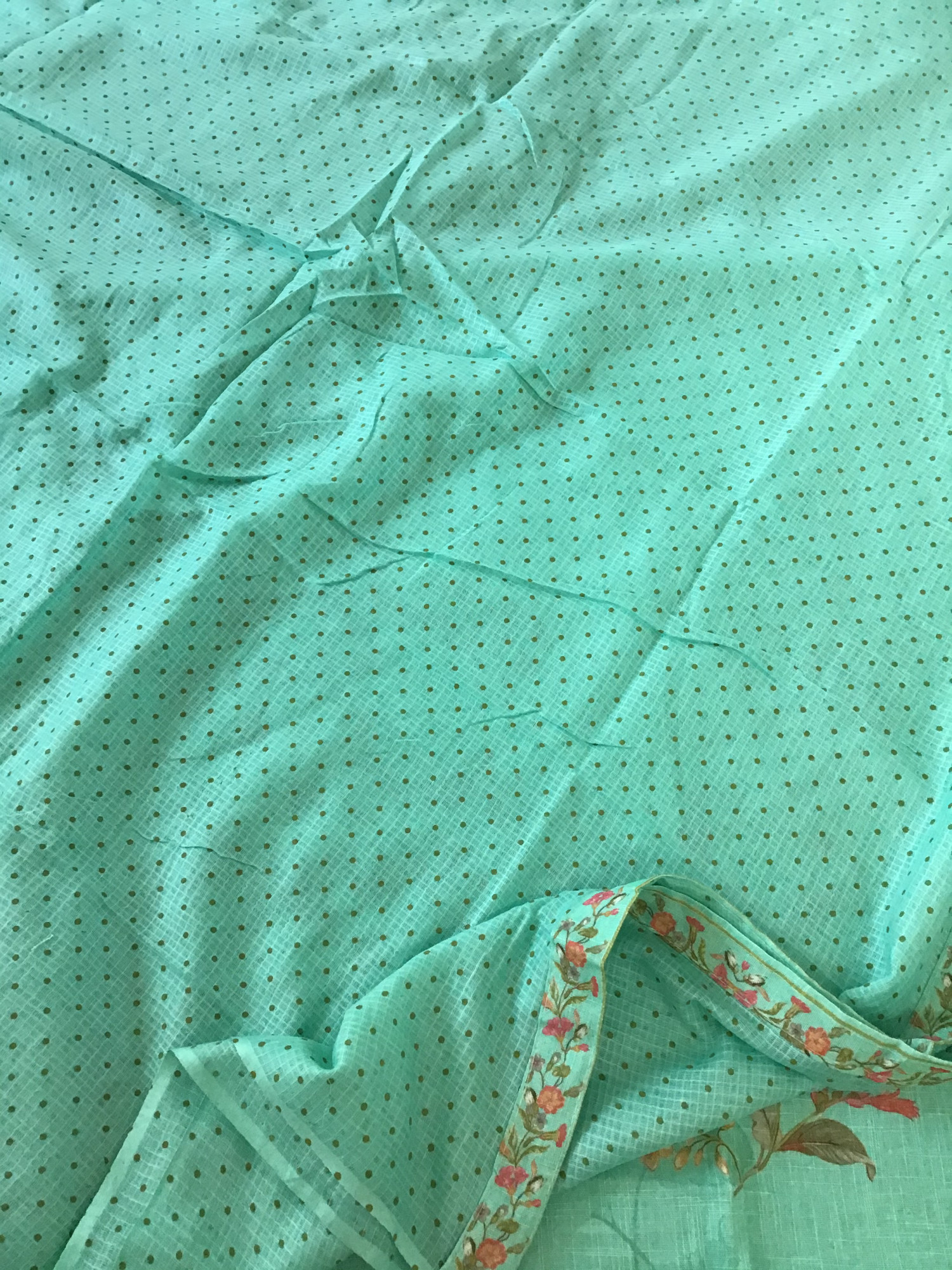 Soft Slub Cotton Printed Embroidered Suit - Green