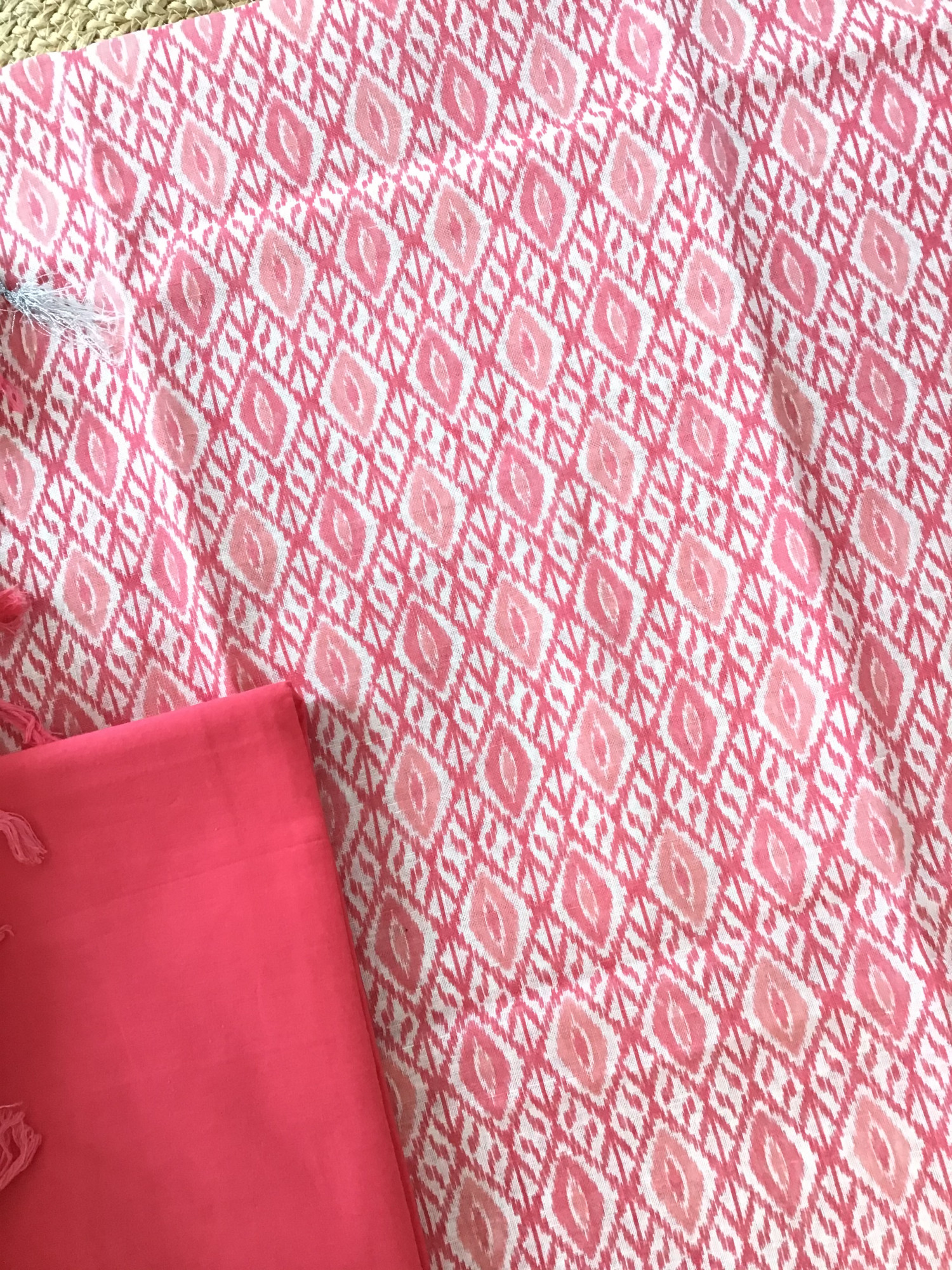 Pure Linen Jute Cotton Printed Embroidered Suit - Pink