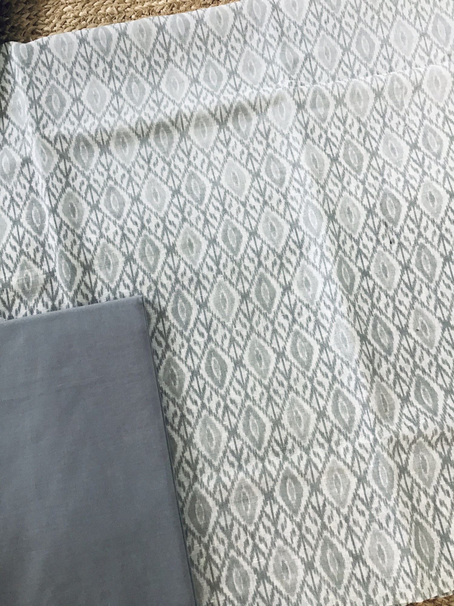 Pure Linen Jute Cotton Printed Embroidered Suit - Grey