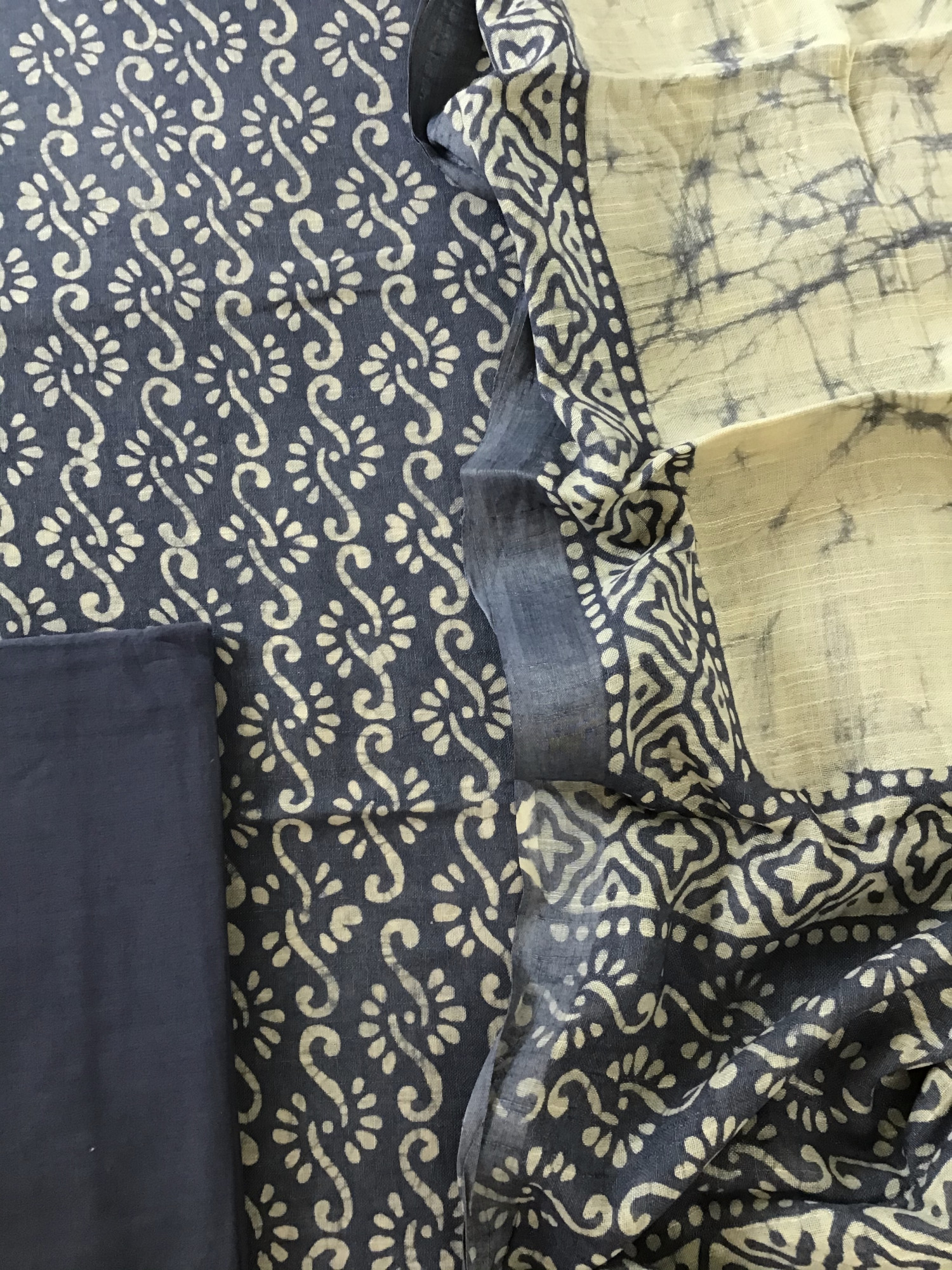 Pure Linen Jute Cotton Silk Printed Suit - Blue