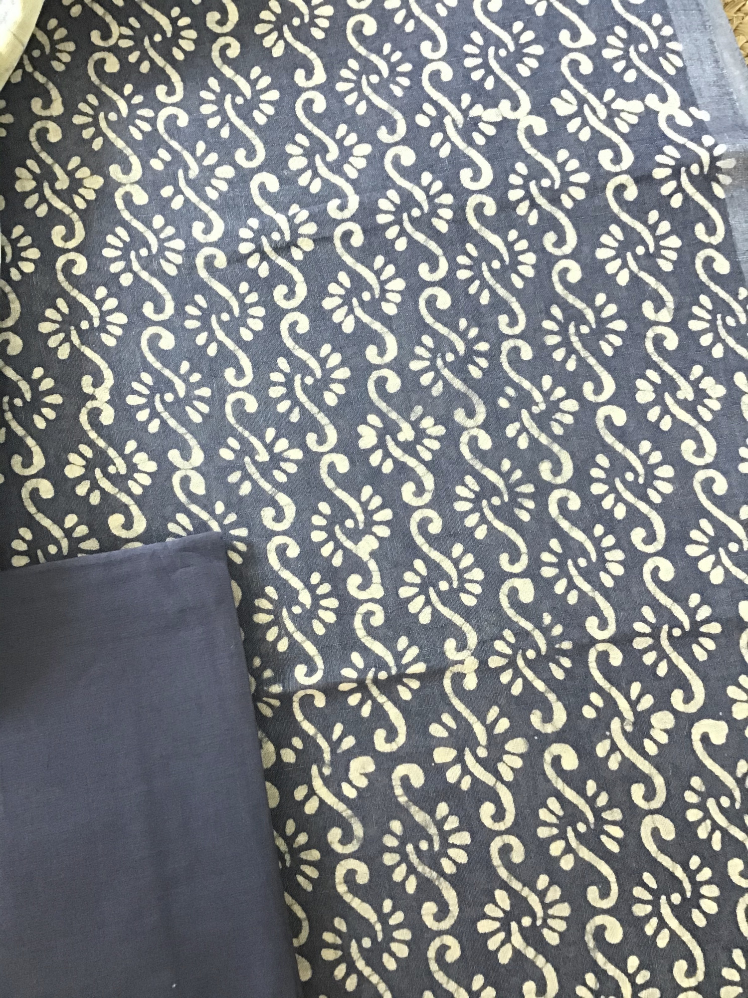 Pure Linen Jute Cotton Silk Printed Suit - Blue