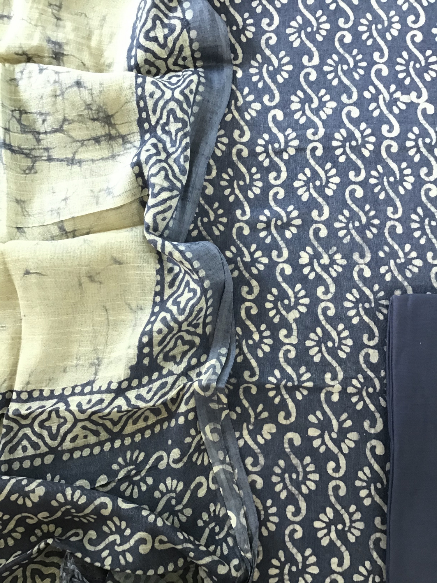 Pure Linen Jute Cotton Silk Printed Suit - Blue