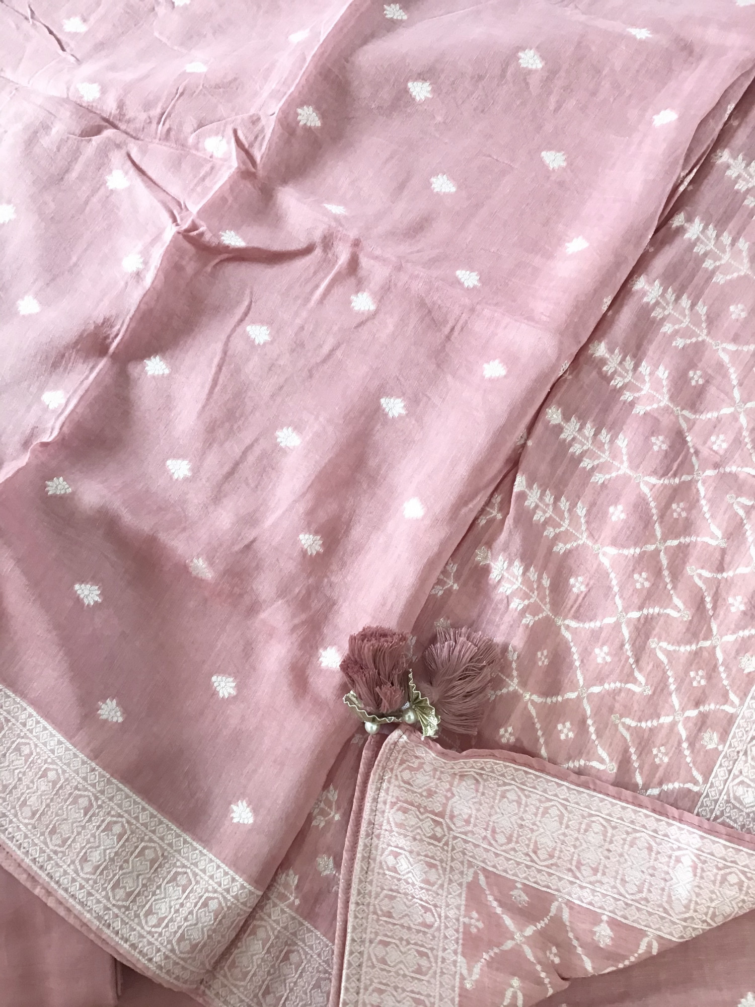 Pure Linen Chanderi Jamdani Weaved Suit - Pink