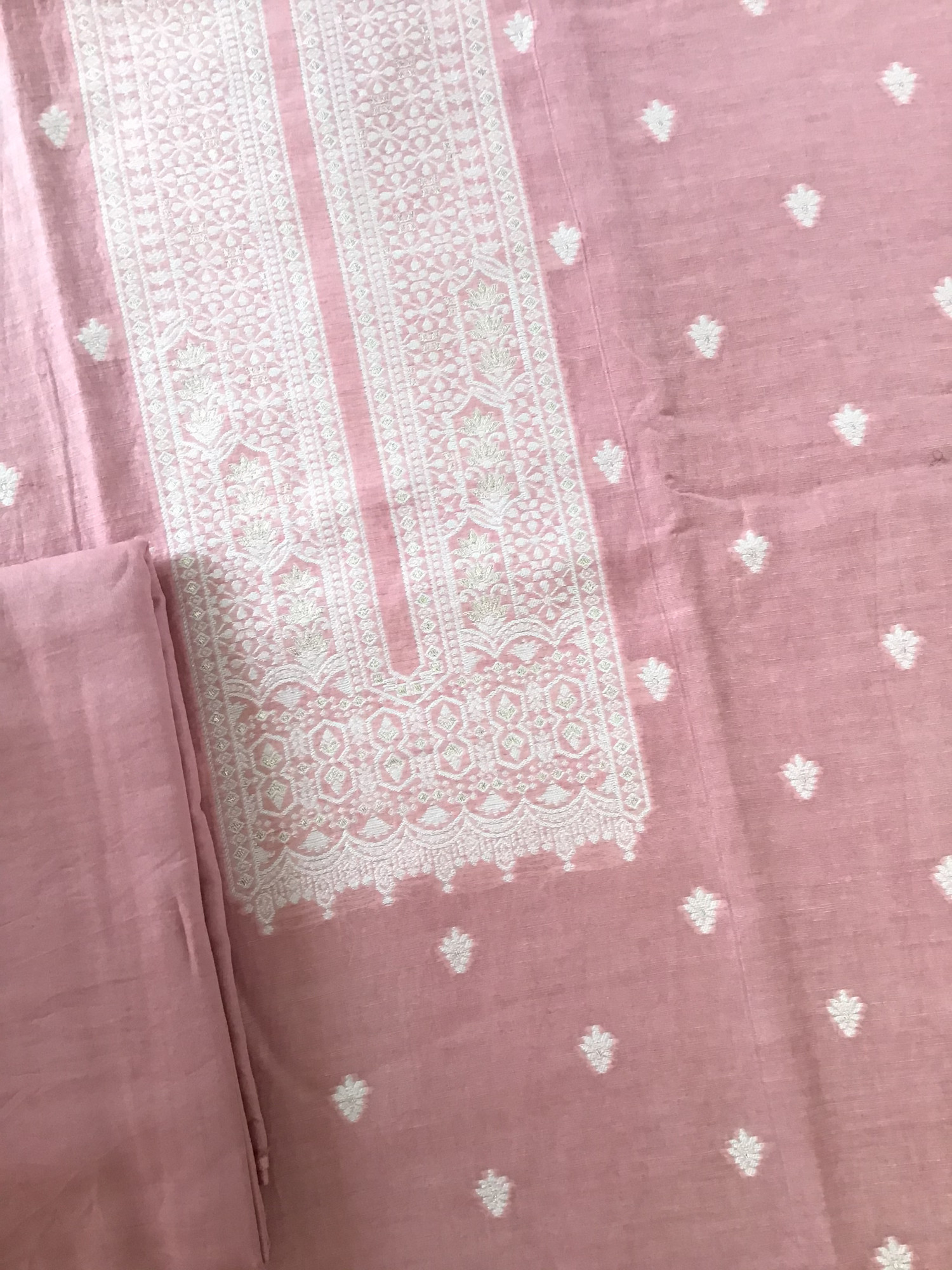 Pure Linen Chanderi Jamdani Weaved Suit - Pink