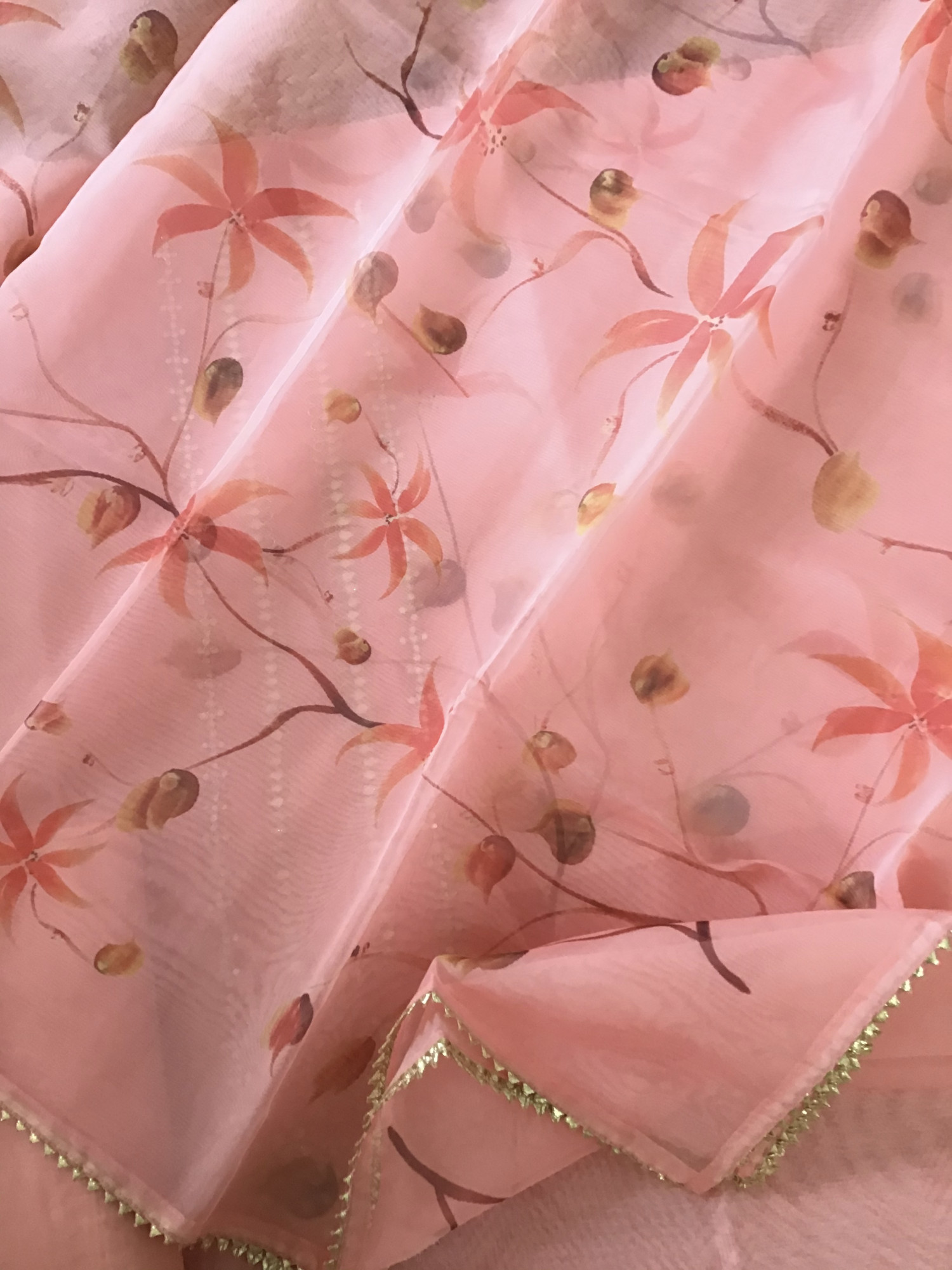 Soft Organza Printed Embroidered Suit - Peach