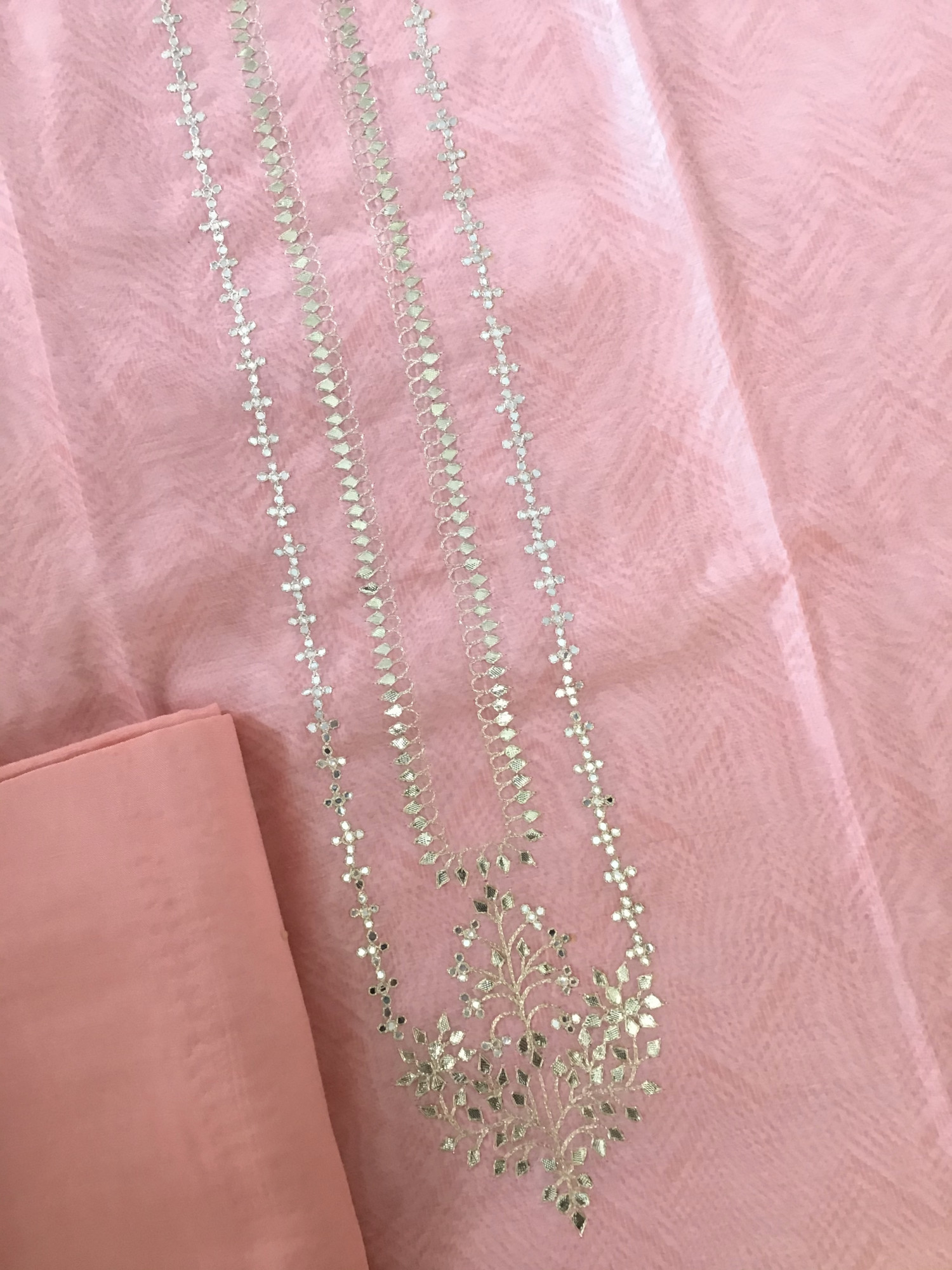 Soft Organza Printed Embroidered Suit - Peach