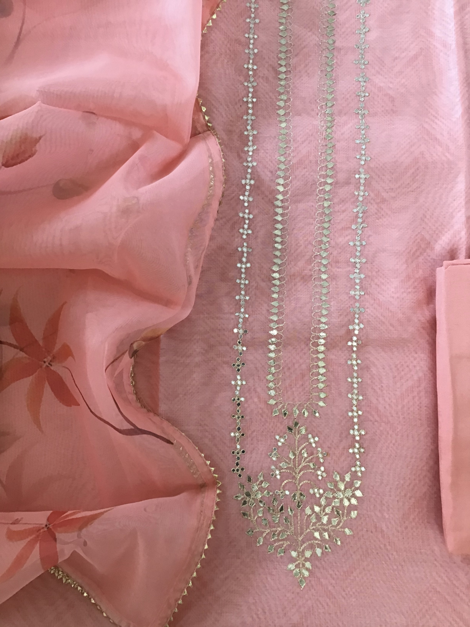 Soft Organza Printed Embroidered Suit - Peach