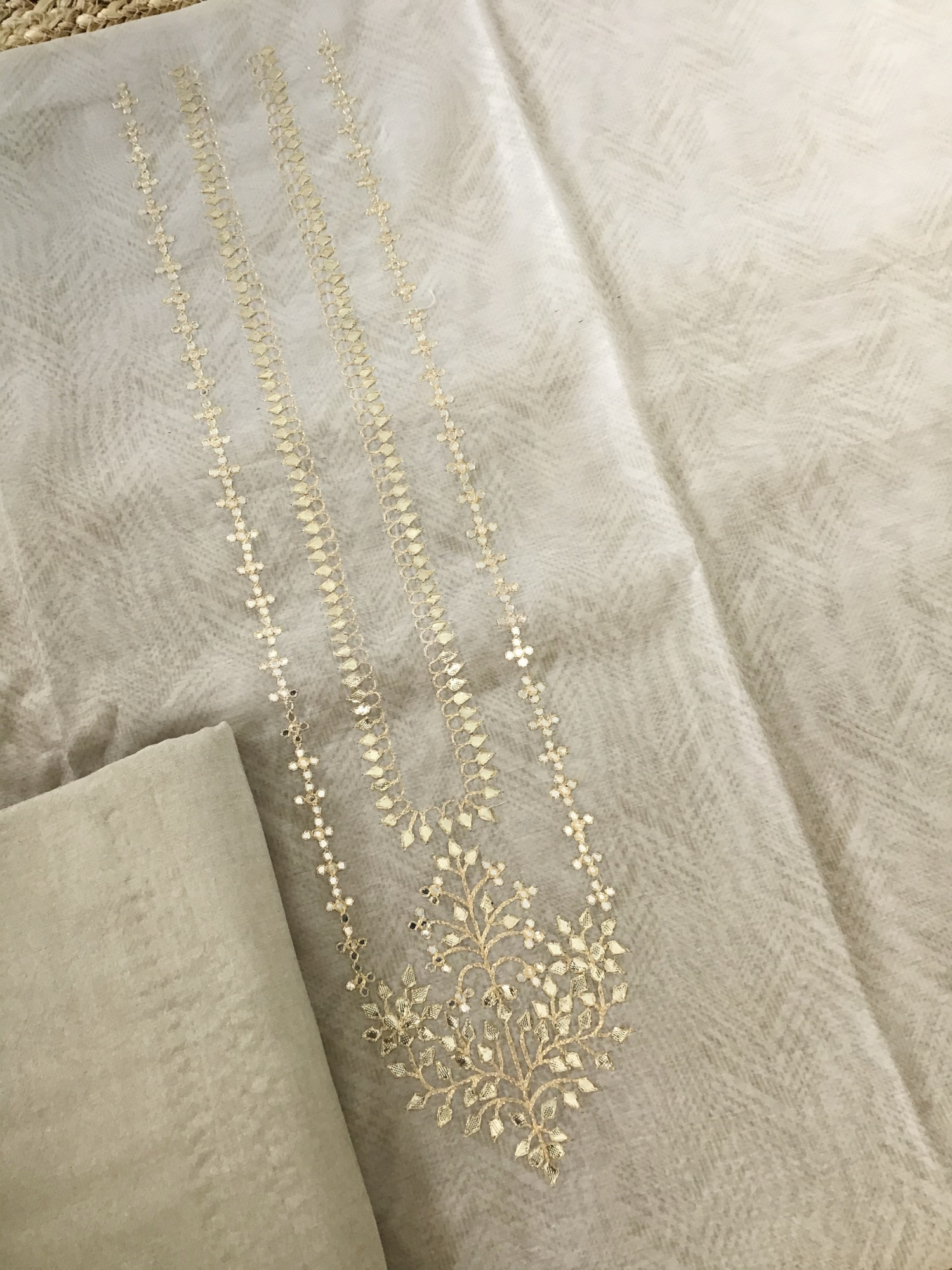 Soft Organza Printed Embroidered Suit - Beige