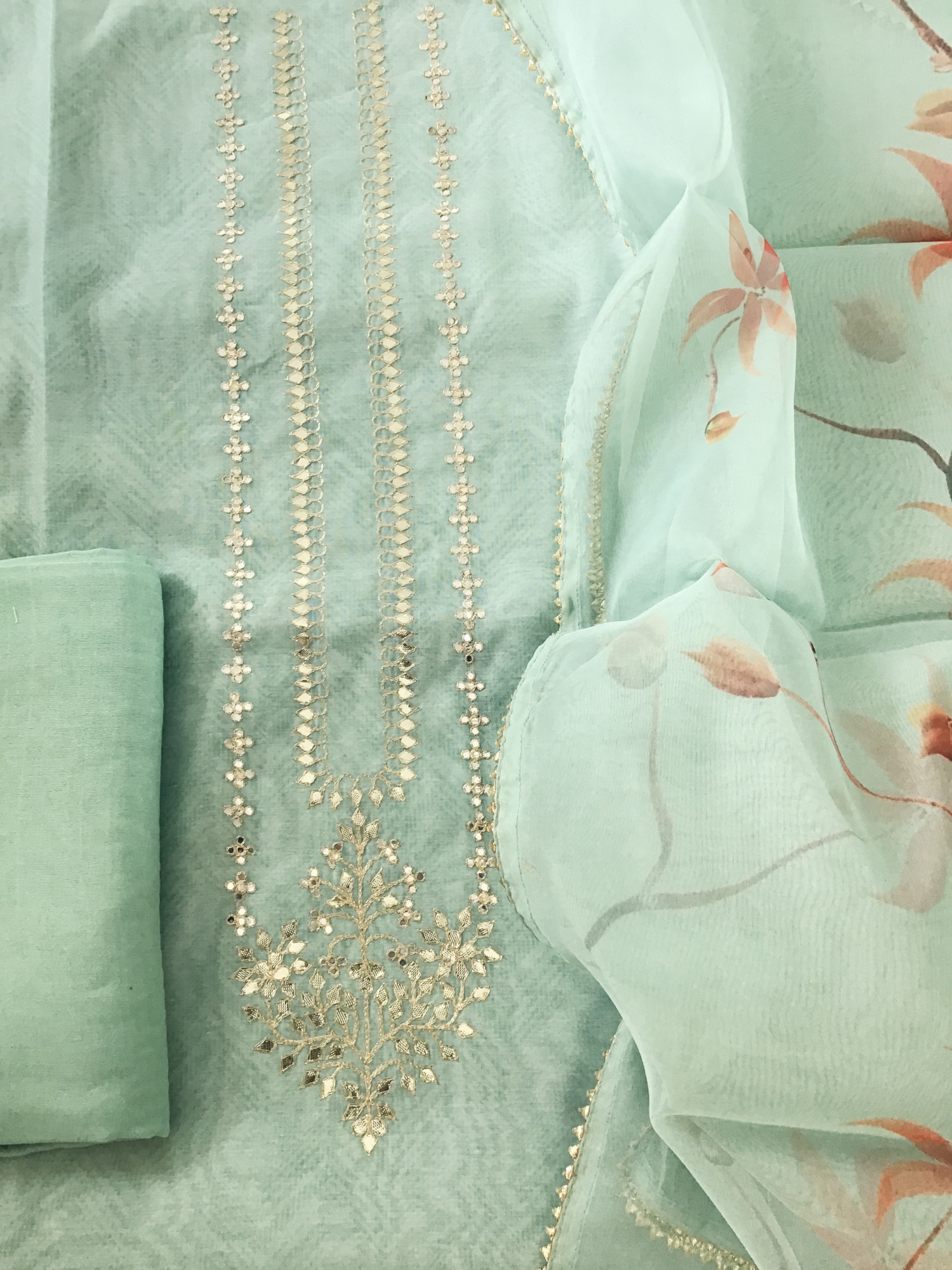 Soft Organza Printed Embroidered Suit - Green